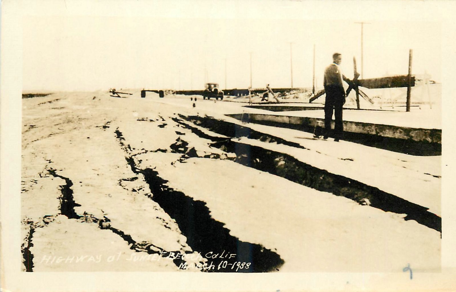 1933 Sunset Beach California Earthquake Road Damage autos RPPC Postcard 26-971 1933 Sunset Beach California Earthquake Road Damage autos RPPC Postcard 26-971
