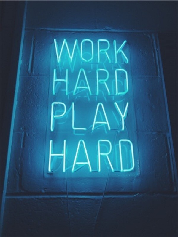 Work Hard Play Hard Neon Sign Light Lamp 19"x14" Blue Decor With Dimmer VH