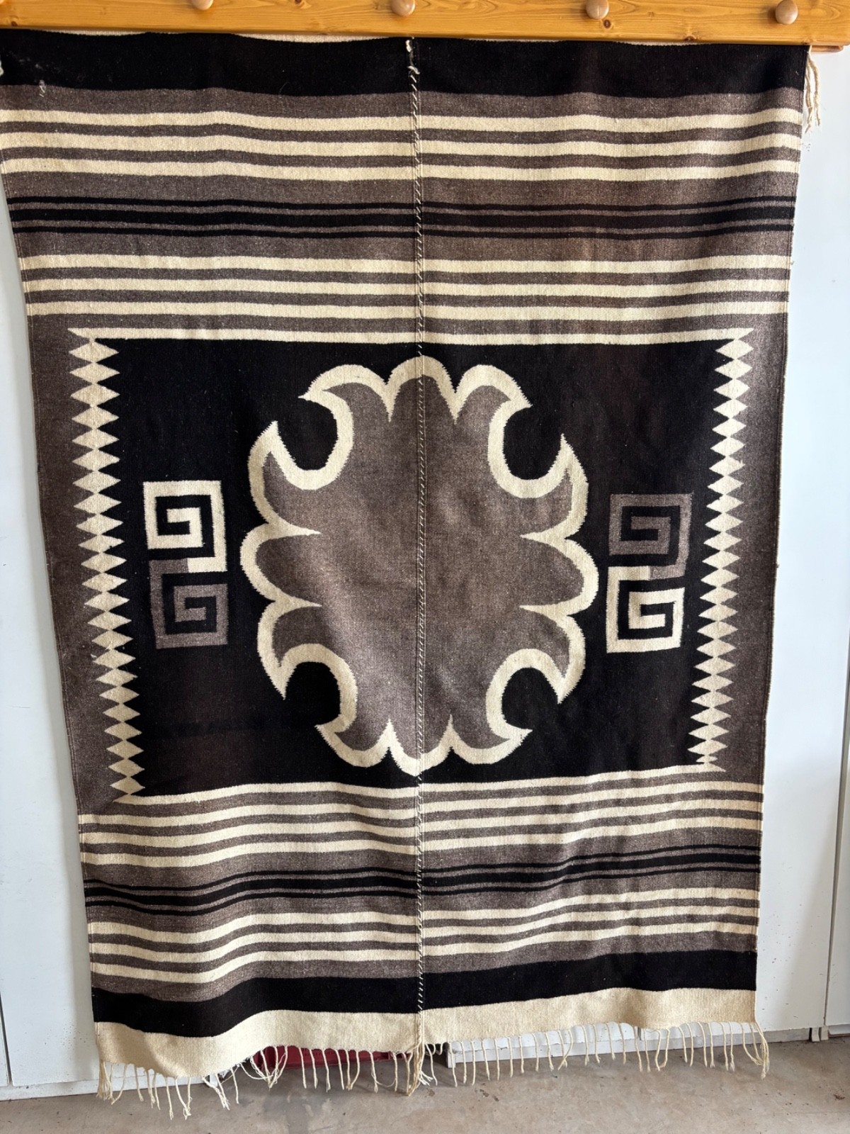 Vintage Mid Century Zapotec Wool Rug 54 x 80 Oaxaca Star Handwoven Tapestry Vintage Mid Century Zapotec Wool Rug 54 x 80 Oaxaca Star Handwoven Tapestry
