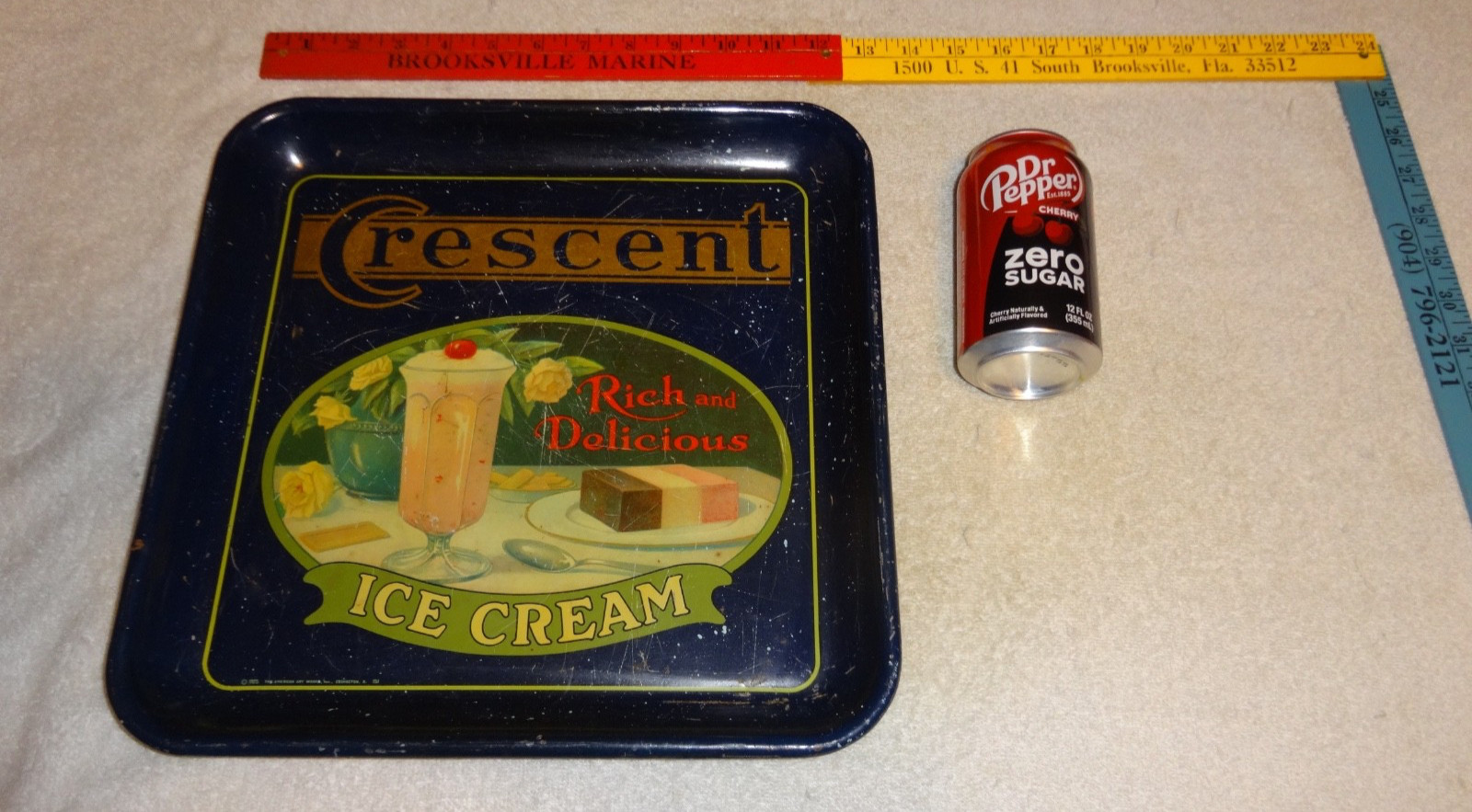 VINTAGE ANTIQUE ORIGINAL 1925 CRESCENT ICE CREAM 🍨 & MILK SHAKE METAL TRAY SIGN VINTAGE ANTIQUE ORIGINAL 1925 CRESCENT ICE CREAM 🍨 & MILK SHAKE METAL TRAY SIGN