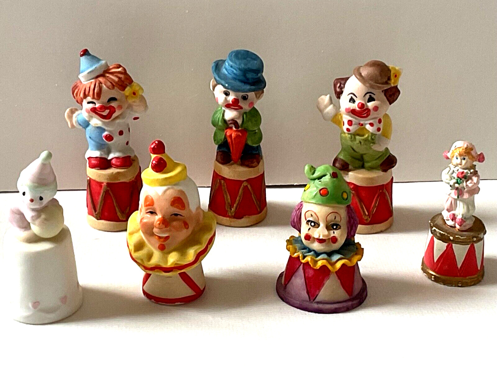 Vintage Enesco Ceramic Clown Thimbles Precious Moments Lot of 7 Figures