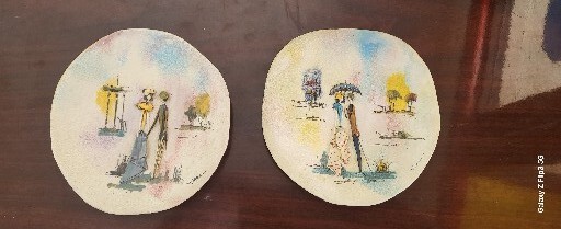 Vintage Paris 3D Hand Painted Romantic Couple On Glazed Plaster Wall Decor 
