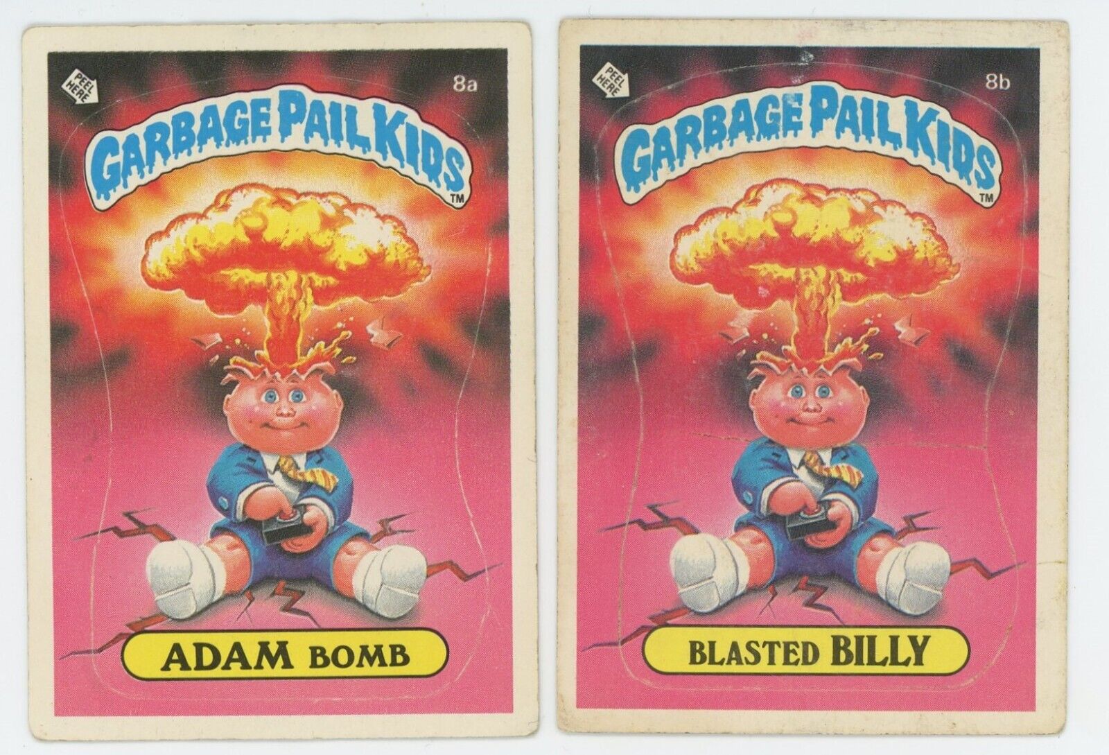 1985 Topps Garbage Pail Kids OS1 1st Series ADAM BOMB 8a & BLASTED BILLY 8b Card