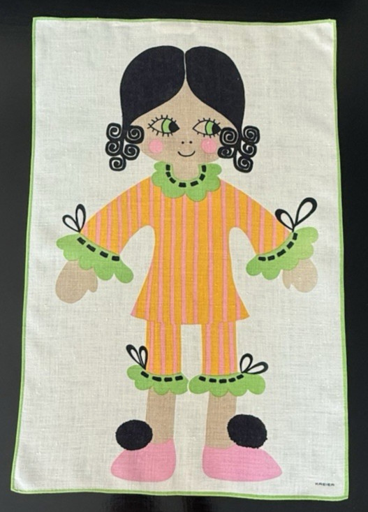 Vintage Tea Towel MCM 1960s RARE Kreier MOD Girl Linen 27''x 17'' Vintage Tea Towel MCM 1960s RARE Kreier MOD Girl Linen 27''x 17''
