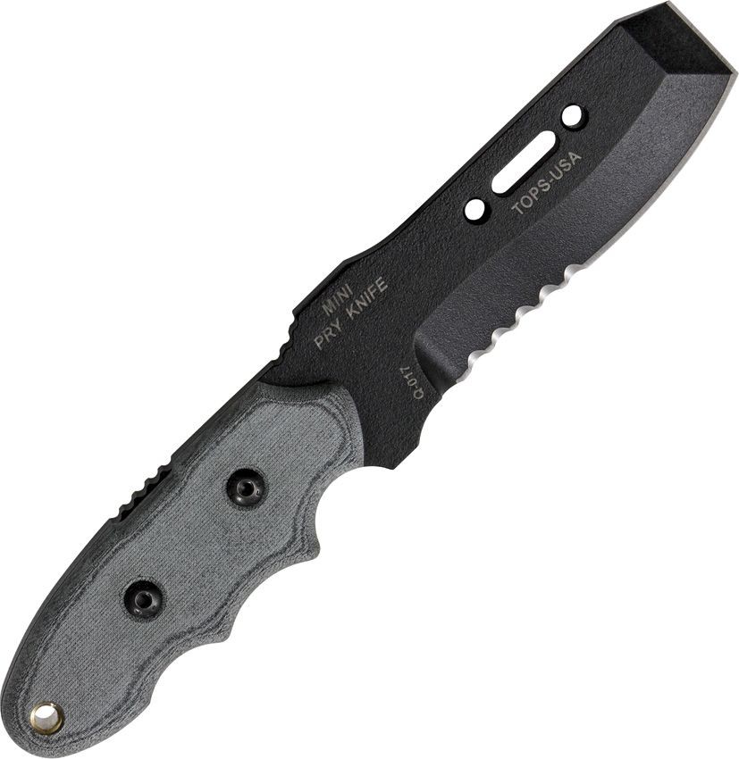 TOPS Mini Pry Knife Fixed Blade Black 4.25in TOPS Mini Pry Knife Fixed Blade Black 4.25in