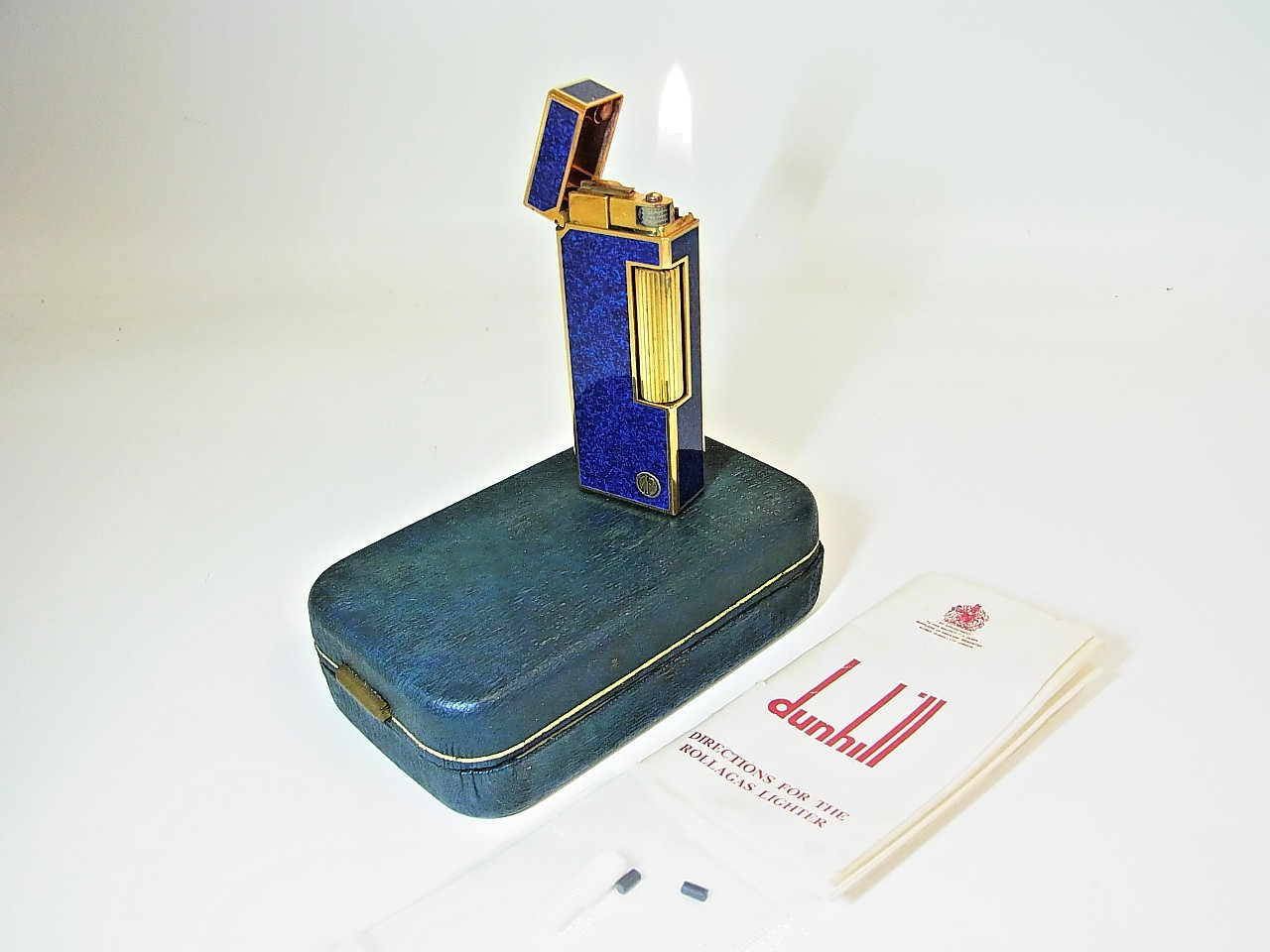 Working Dunhill Rollagas Lighter d Mark Lapis Lazuli Blue Box & flint & adapter Working Dunhill Rollagas Lighter d Mark Lapis Lazuli Blue Box & flint & adapter