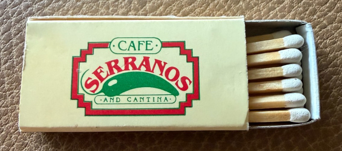 Vintage 1990s Serranos Cafe Cantina Austin Texas Restaurant Matchbox Full Vintage 1990s Serranos Cafe Cantina Austin Texas Restaurant Matchbox Full