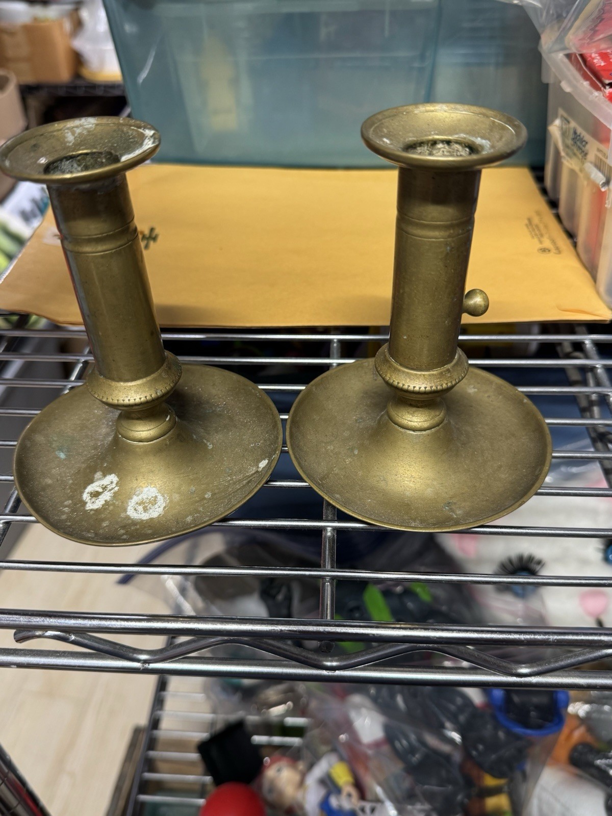 (2) Antique hand made brass candlesticks (2) Antique hand made brass candlesticks