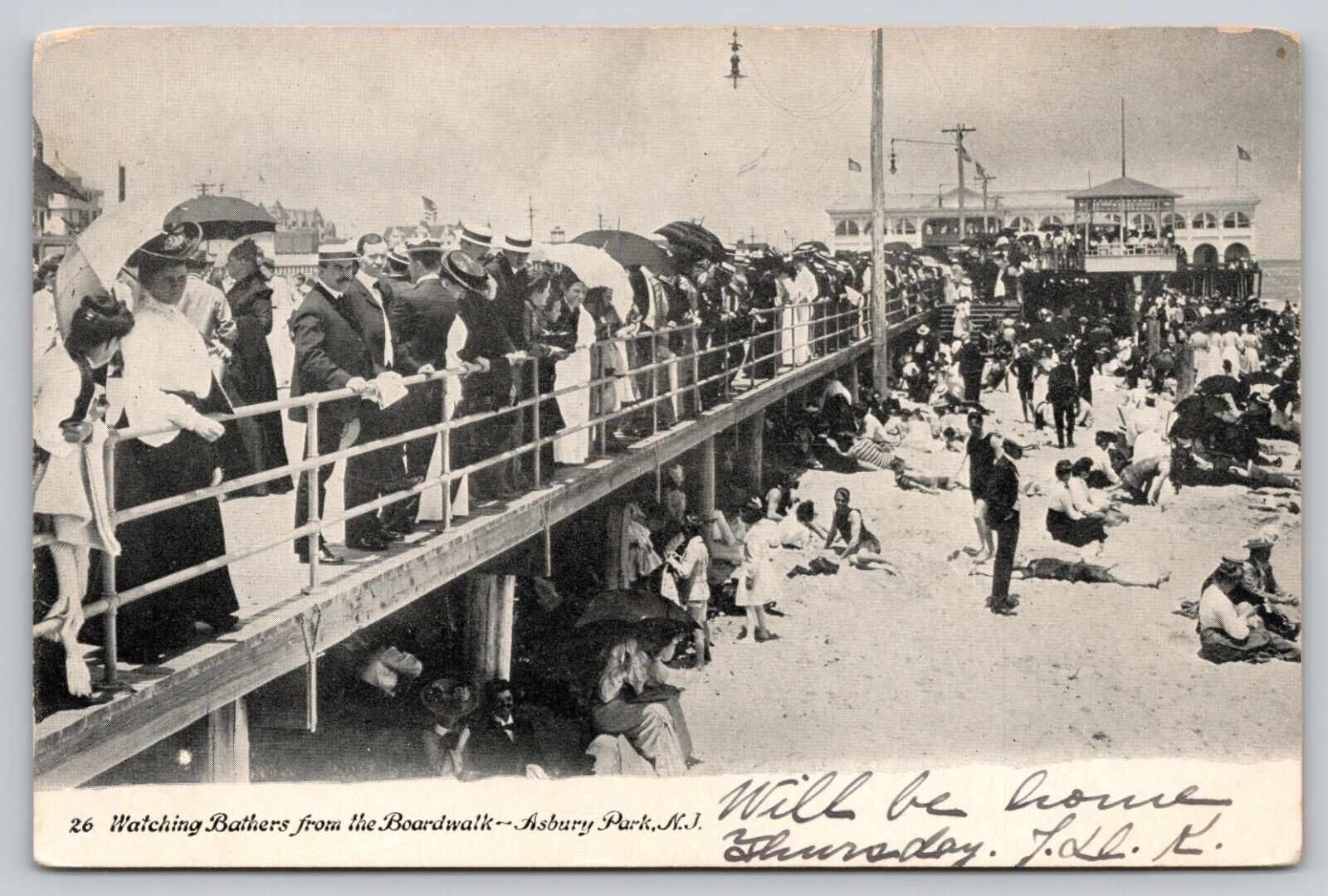 Postcard NJ Asbury Park Watching Bathers From The Boardwalk UDB A1
