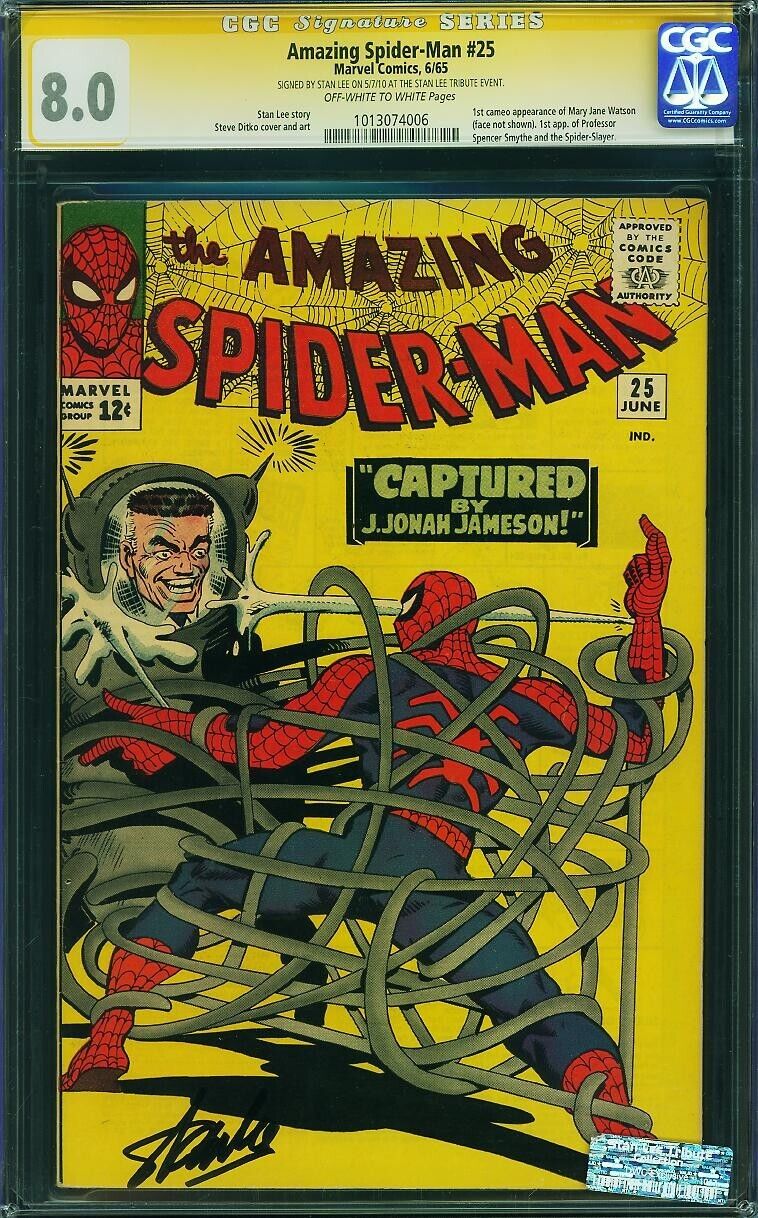 AMAZING SPIDER-MAN #25 CGC 8.0 SS SIGNED BY STAN LEE 1st CAMEO OF MARY JANE
