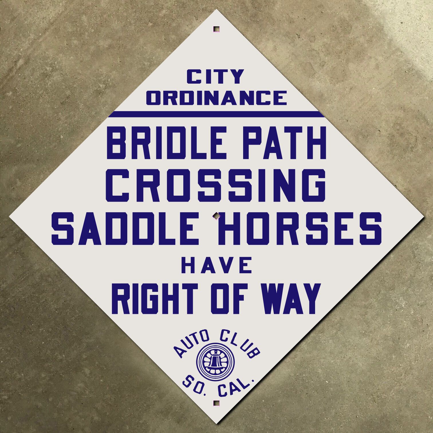 bridle path horses California ACSC highway road sign auto club diamond 1928 12\