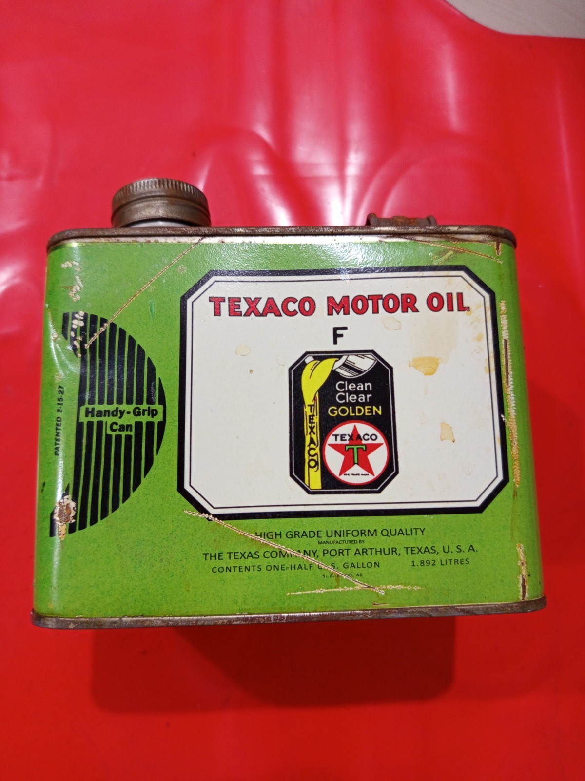 Vintage Texaco Motor Oil Handy-Grip Can Reproduction - Real Rusty Patina Vintage Texaco Motor Oil Handy-Grip Can Reproduction - Real Rusty Patina