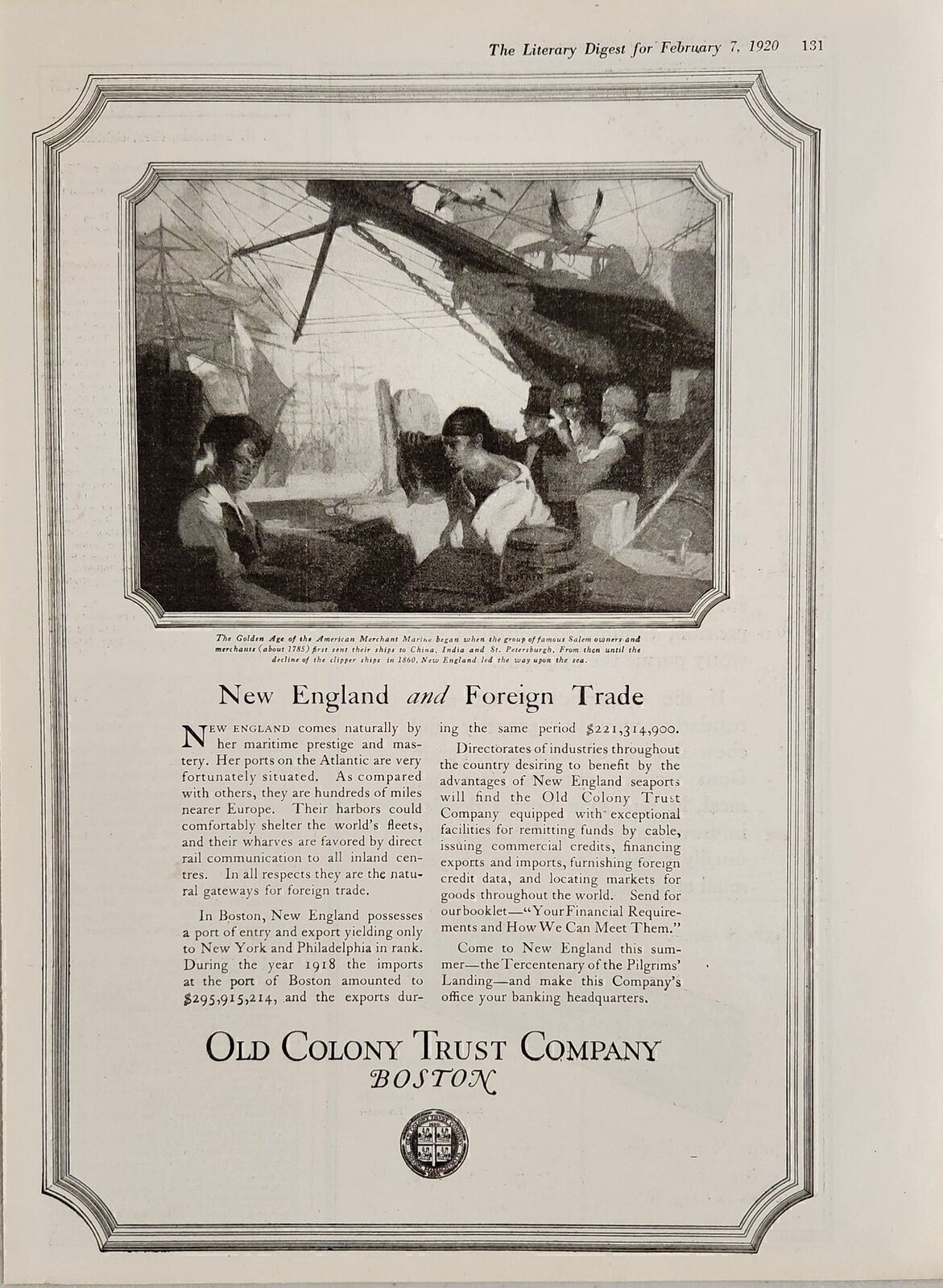 1920 Print Ad Old Colony Trust Company Boston,MA Merchant Marines around 1785 1920 Print Ad Old Colony Trust Company Boston,MA Merchant Marines around 1785