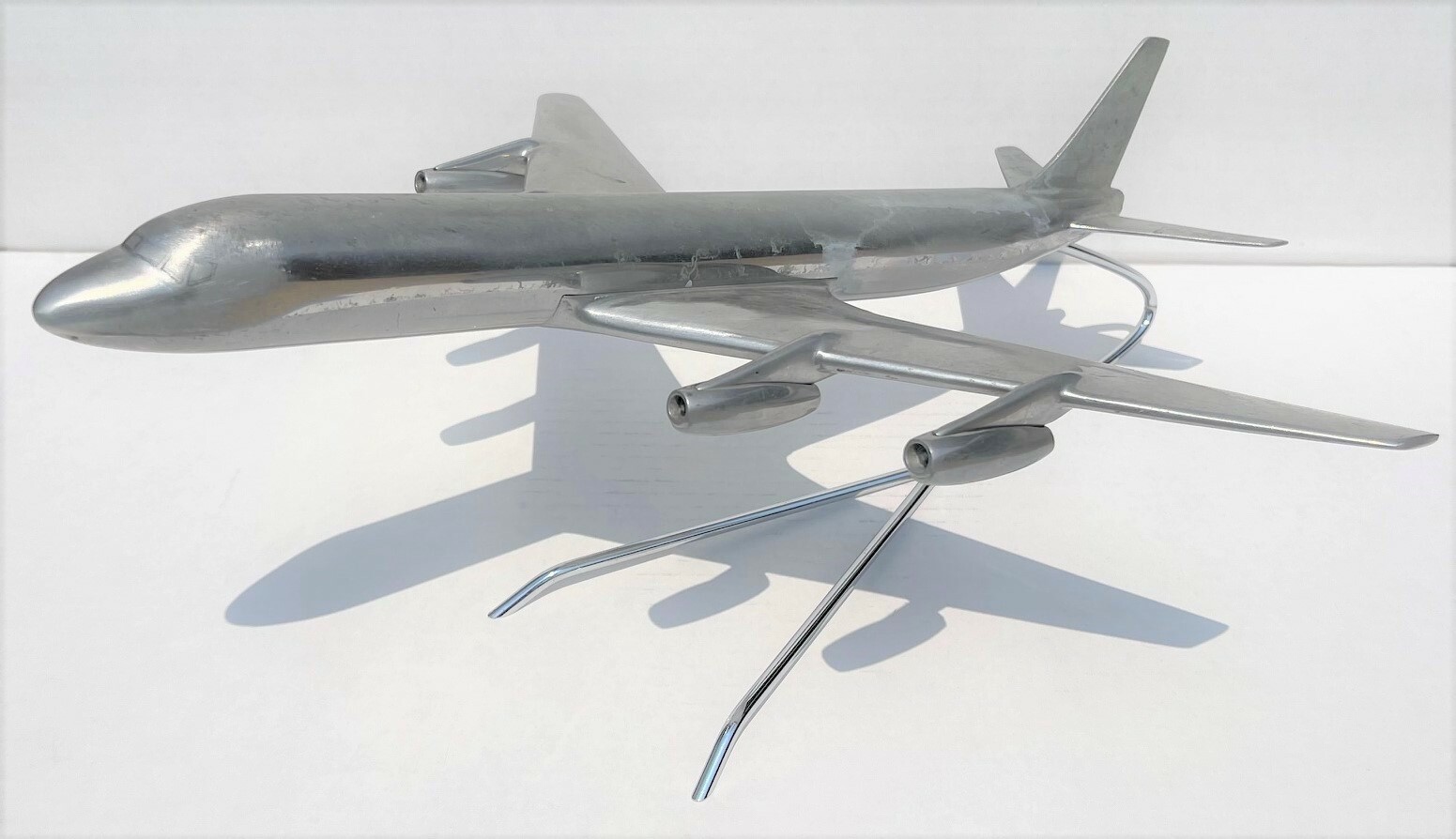Vtg Fermo Douglas DC-8-30 Blank Silver Metal Desk Display Model 1/100 Airplane