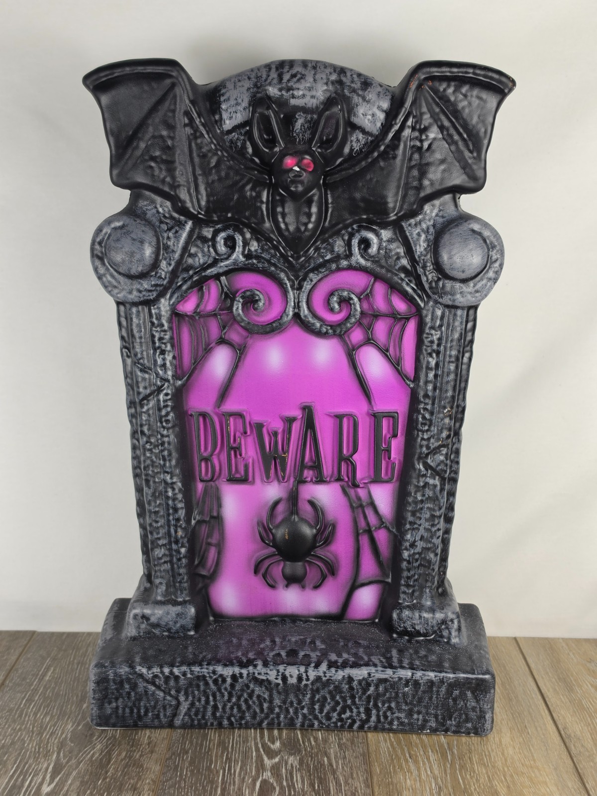 Lighted Bat Beware Tombstone Halloween Blow Mold - 20" READ