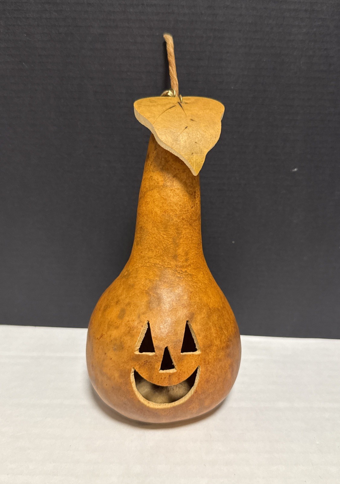 Vintage Carved Natural Dried Gourd Jack-o-lantern 6” Tall Halloween Fall Decor