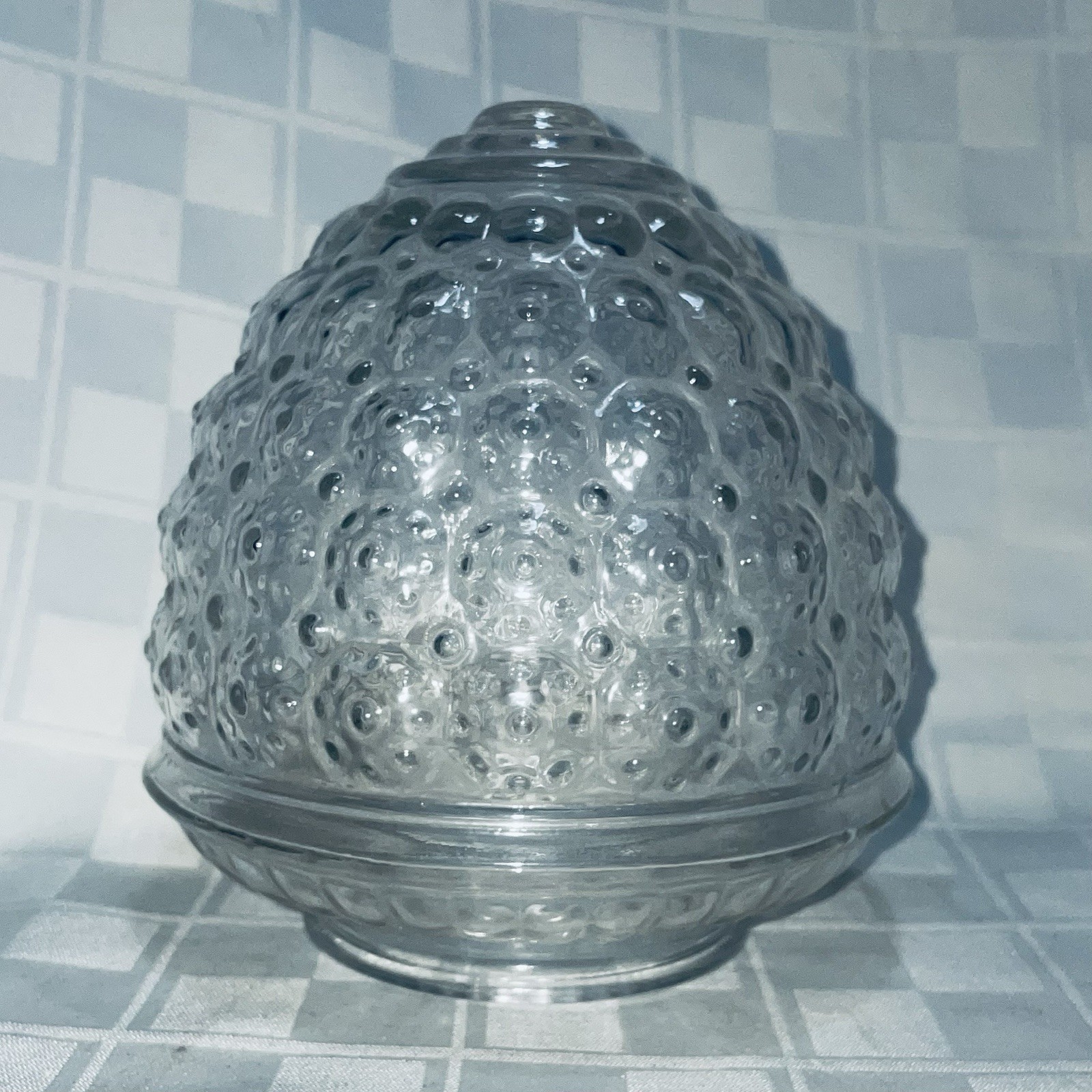 Vtg MCM ~Clear Glass Floral Acorn Beehive Ceiling Light Shade Globe 3.25" Fitter