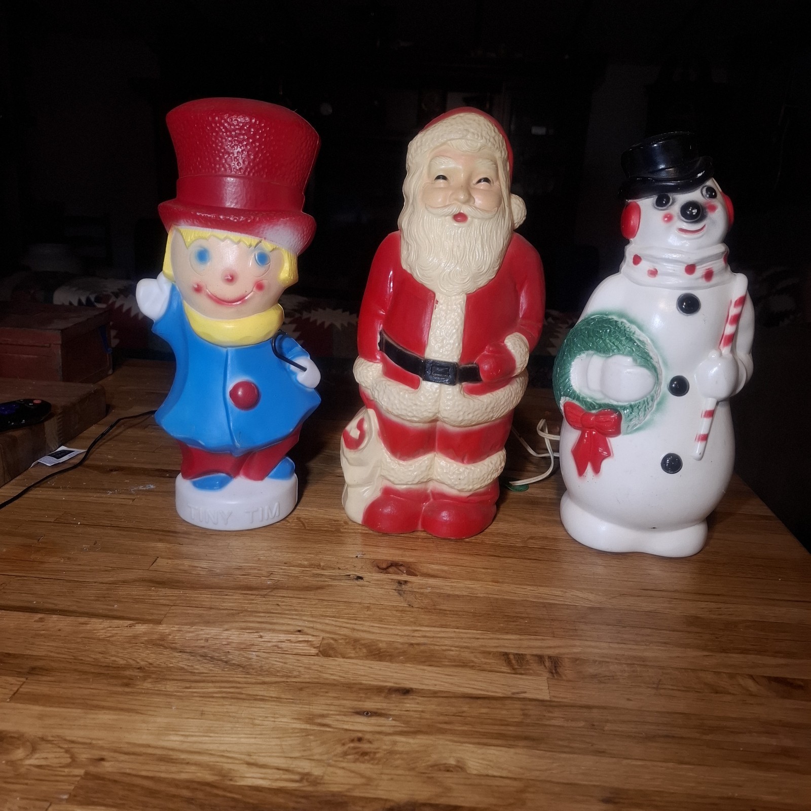  Vintage Tiny Tim Frosty snowman santa claus christmas Blow Mold 13" collection 