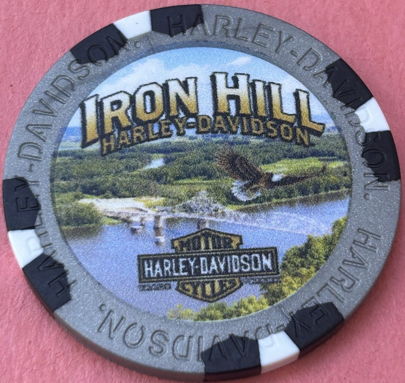 Harley Davidson Wide Print Poker Chip from Iron Hill HD in Waukon, Iowa Harley Davidson Wide Print Poker Chip from Iron Hill HD in Waukon, Iowa