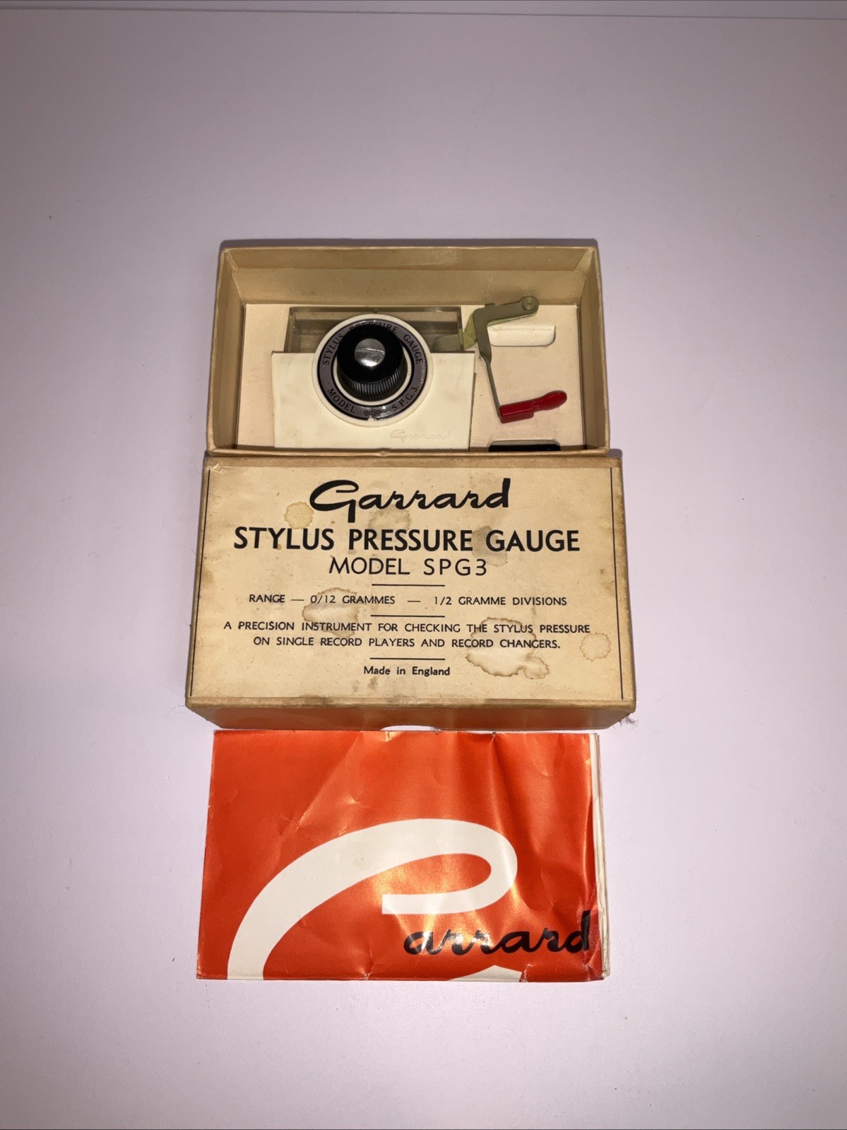 Vintage Garrard Stylus Pressure Gauge Model SPG3 Made in England w/ Original Box