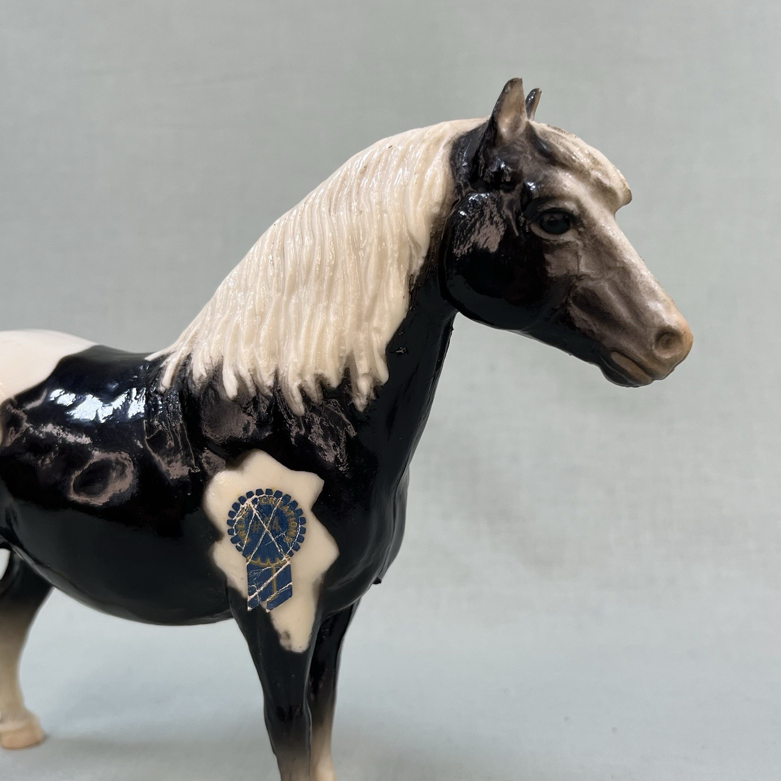 Vintage Breyer Horse Glossy Black Pinto Shetland Pony Small Blue Ribbon Sticker Vintage Breyer Horse Glossy Black Pinto Shetland Pony Small Blue Ribbon Sticker