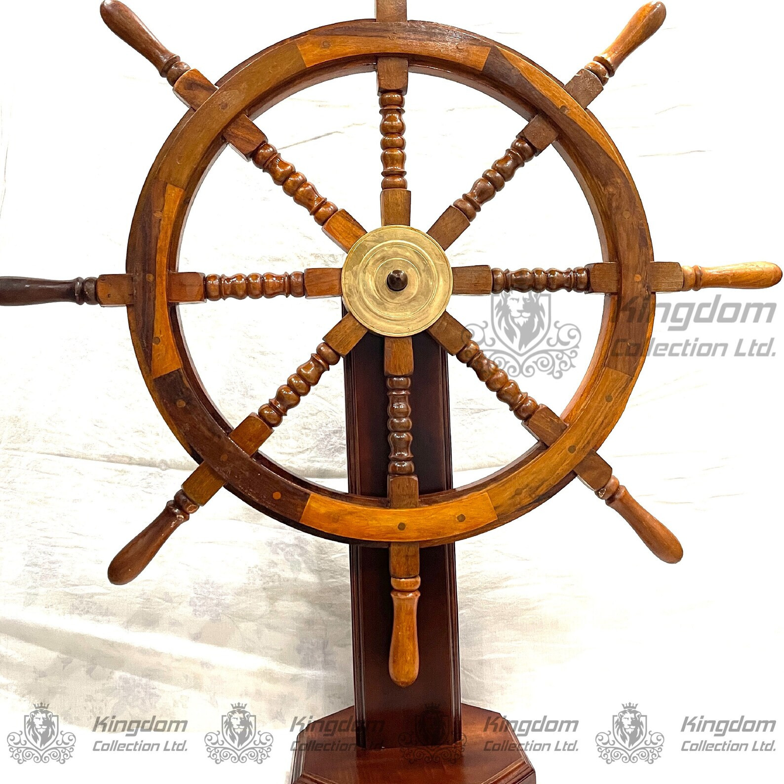 Wooden Ship Wheel with Brass Work Perfect for Nautical Theme Office & Home Decor Wooden Ship Wheel with Brass Work Perfect for Nautical Theme Office & Home Decor
