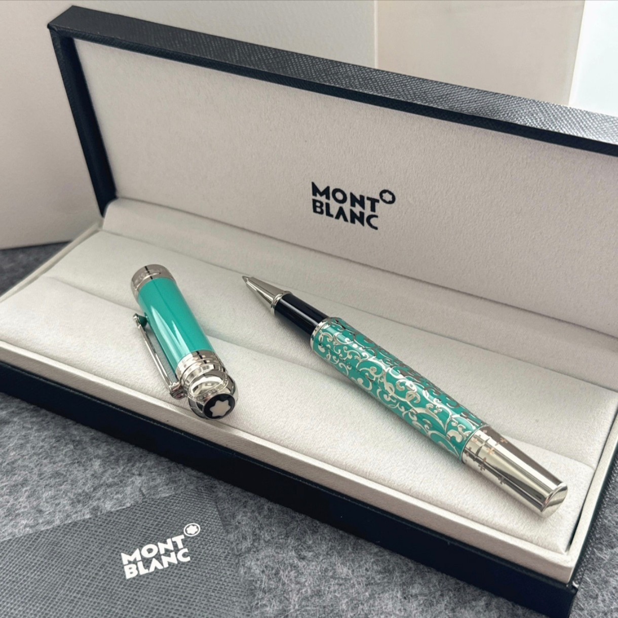 NEW Mont.blanc Luxury Turquoise Sliver Rollerball Pen Floral Executive VIP Gift NEW Mont.blanc Luxury Turquoise Sliver Rollerball Pen Floral Executive VIP Gift