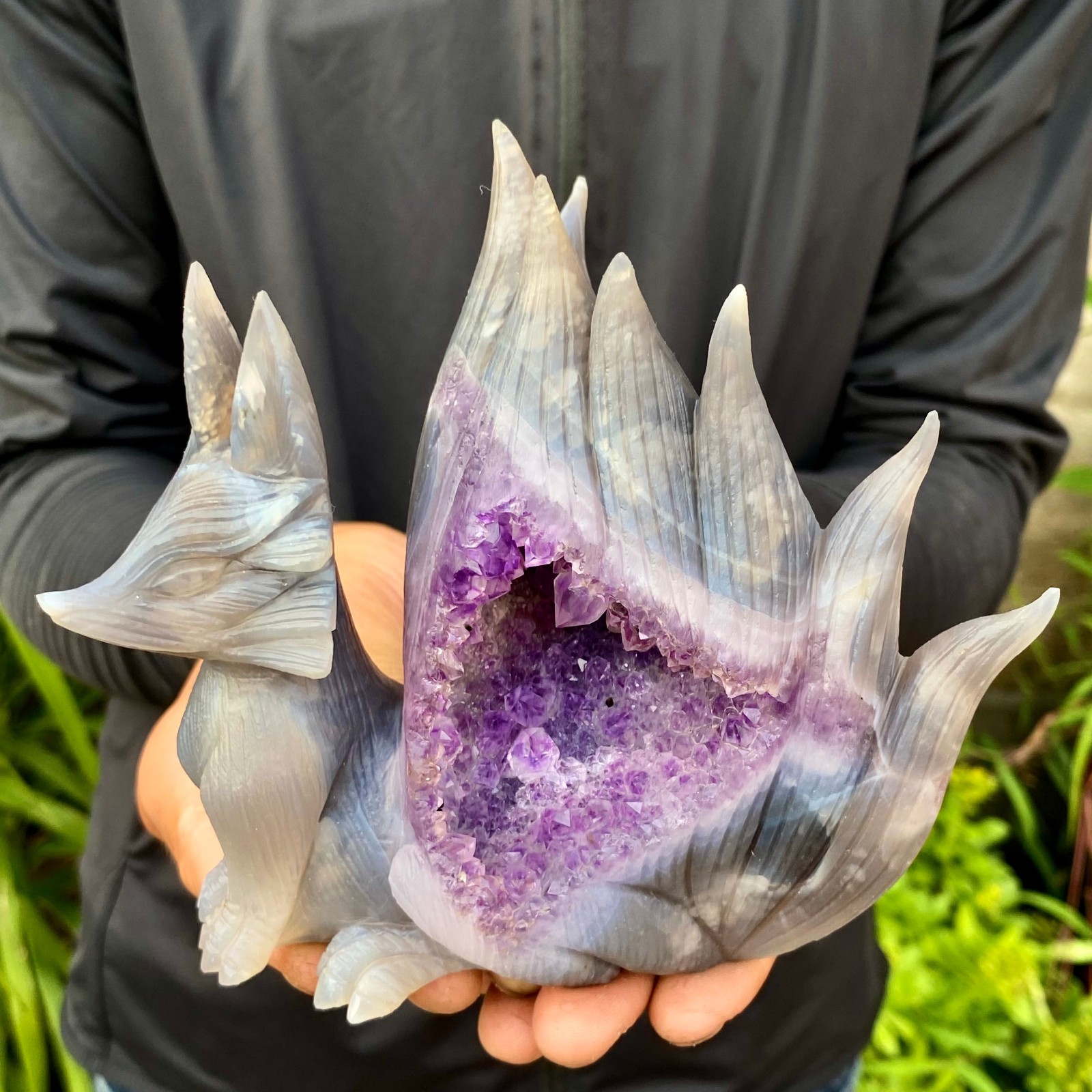 1.71LB Natural Agate Geode Hand Carved Nine-tailed Fox Quartz Crystal Decor 1.71LB Natural Agate Geode Hand Carved Nine-tailed Fox Quartz Crystal Decor