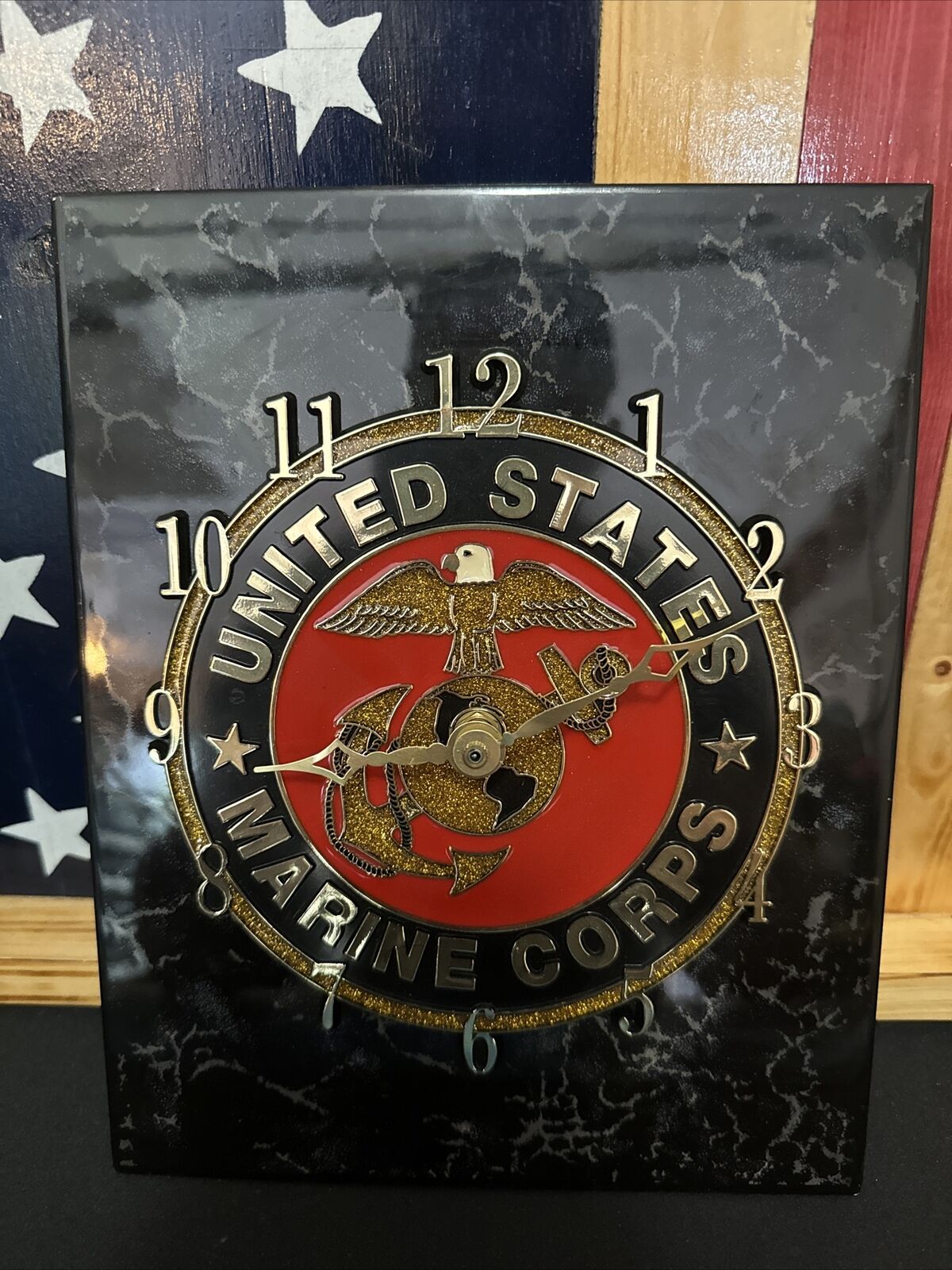 Marine Corps Oak Marble Wall Clock NICE Great Quality Semper Fi