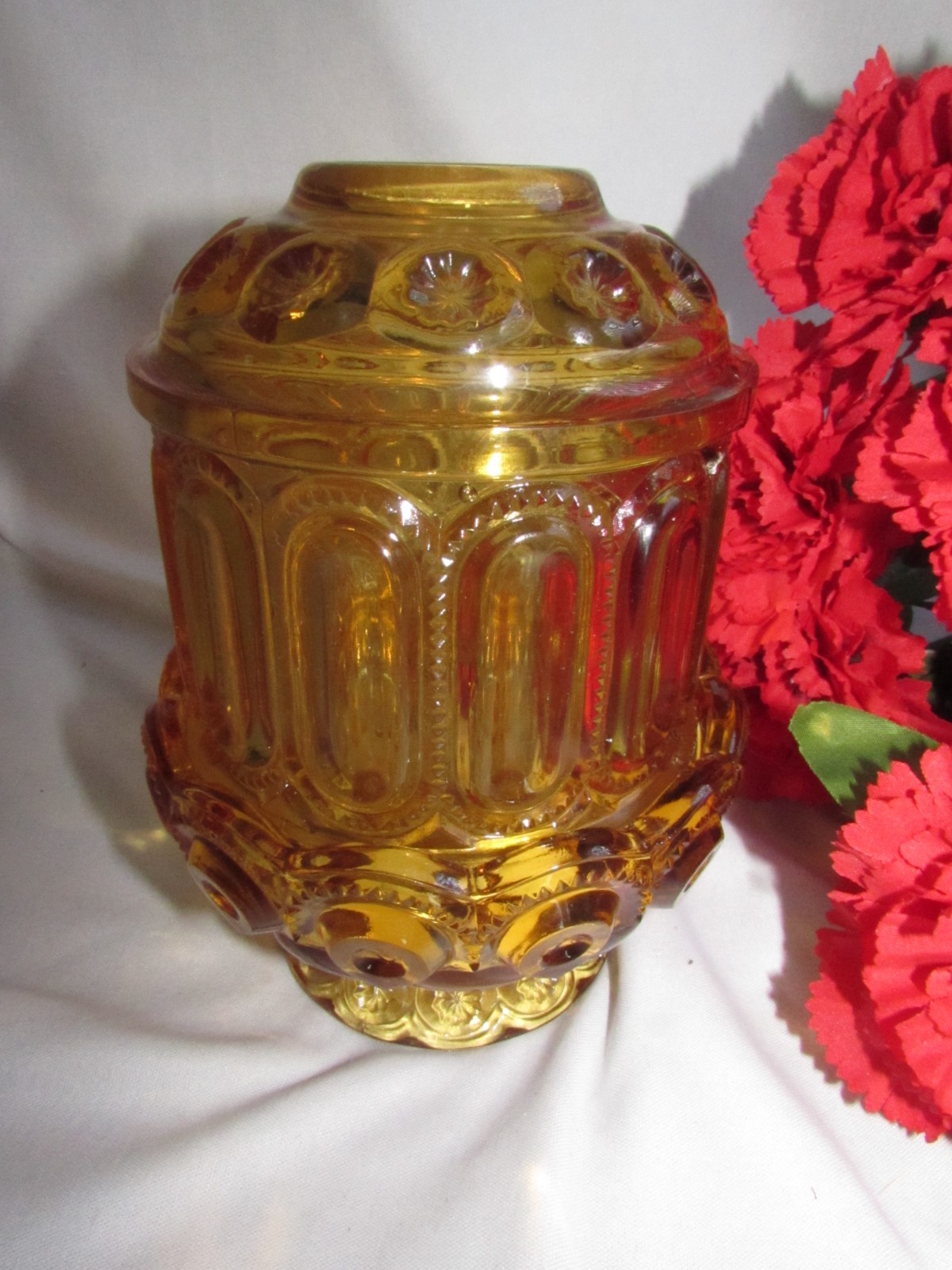 VINTAGE L.E. SMITH AMBER GLASS MOON & STARS FAIRY LAMP 6 1/4" TALL EUC READ VINTAGE L.E. SMITH AMBER GLASS MOON & STARS FAIRY LAMP 6 1/4" TALL EUC READ