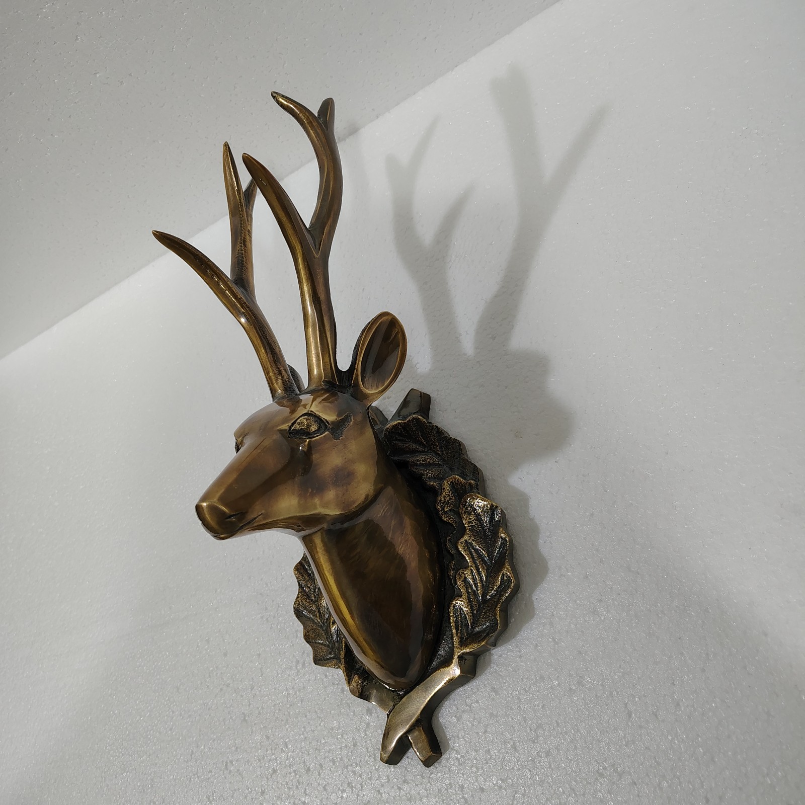 Metal Wall Mount Deer Head Stag 13 inches Figurine Statue Brass Antique Finish Metal Wall Mount Deer Head Stag 13 inches Figurine Statue Brass Antique Finish