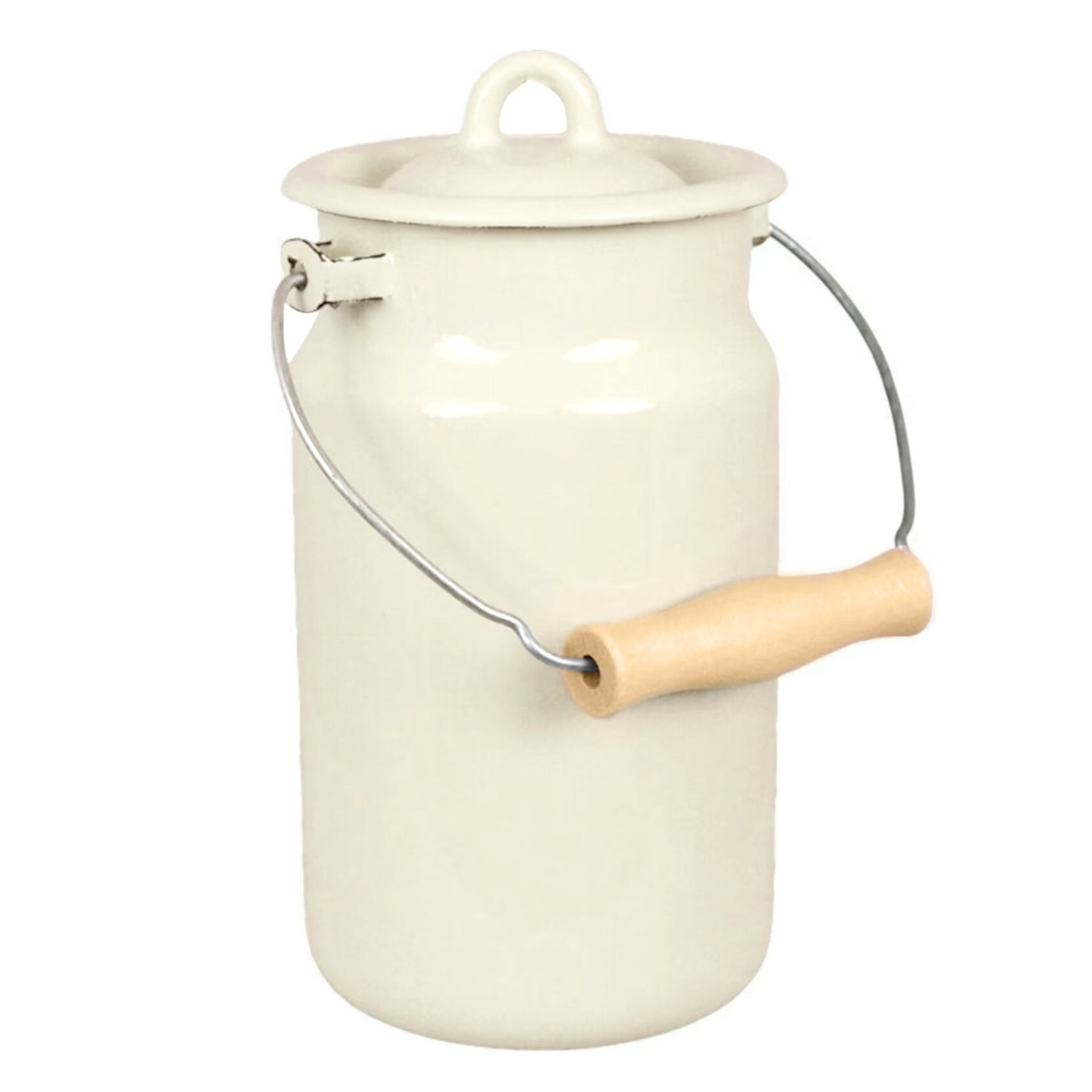 Novomoskovsk Ivory Enamel Milk Can Rustic Vintage Style Milk Pail 2.1 qt