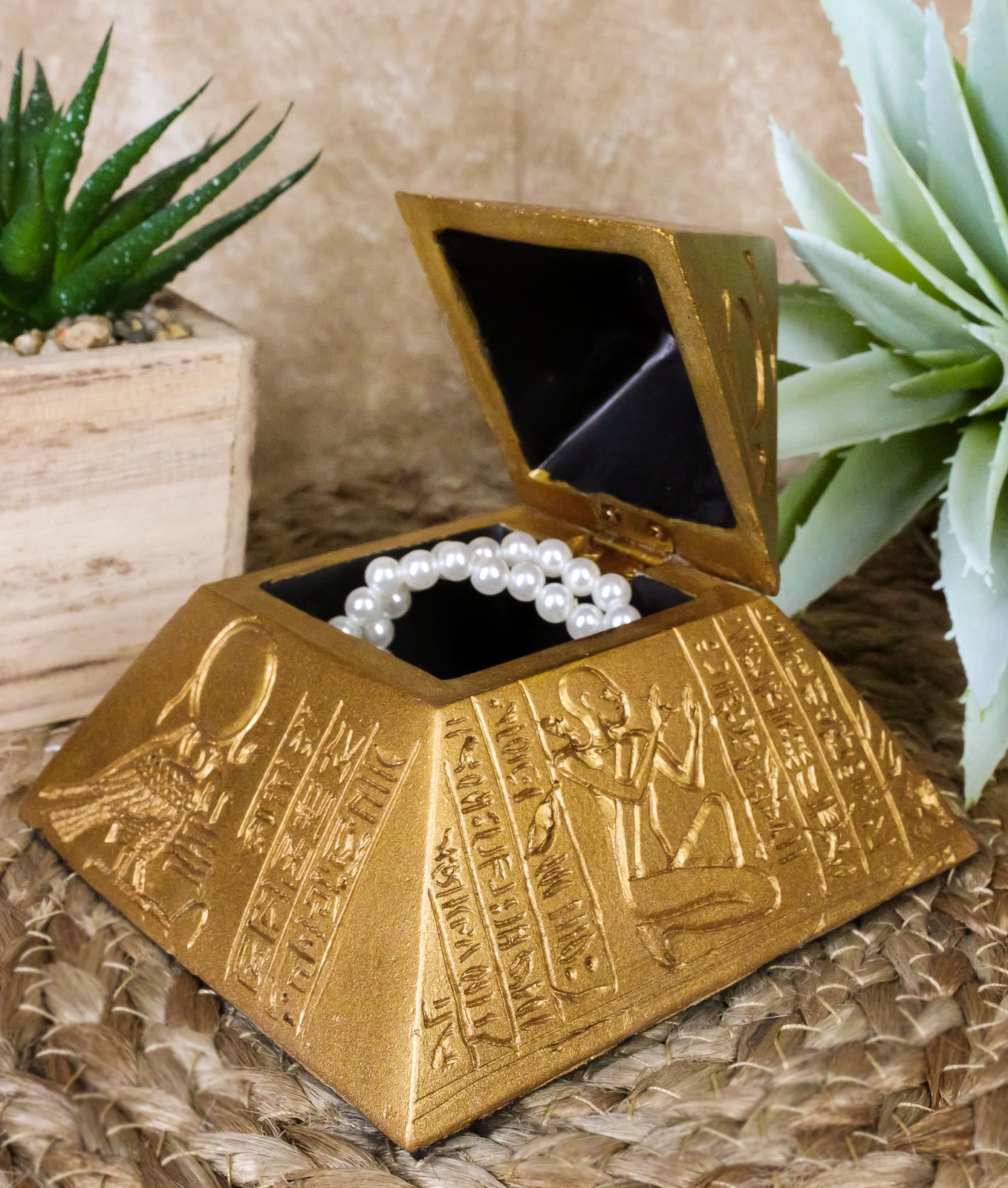 Ebros Golden Ancient Egyptian Pyramid Decorative Box 4" Wide Trinket Stash Box Ebros Golden Ancient Egyptian Pyramid Decorative Box 4" Wide Trinket Stash Box
