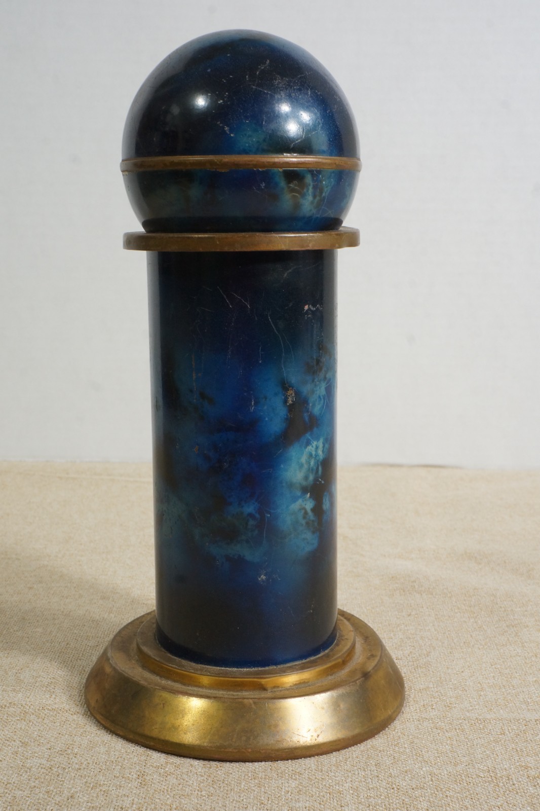 Vintage MCM Brass Pop Up Cigarette Dispenser Carousel Blue Faux Lapis Enamel 9" Vintage MCM Brass Pop Up Cigarette Dispenser Carousel Blue Faux Lapis Enamel 9"