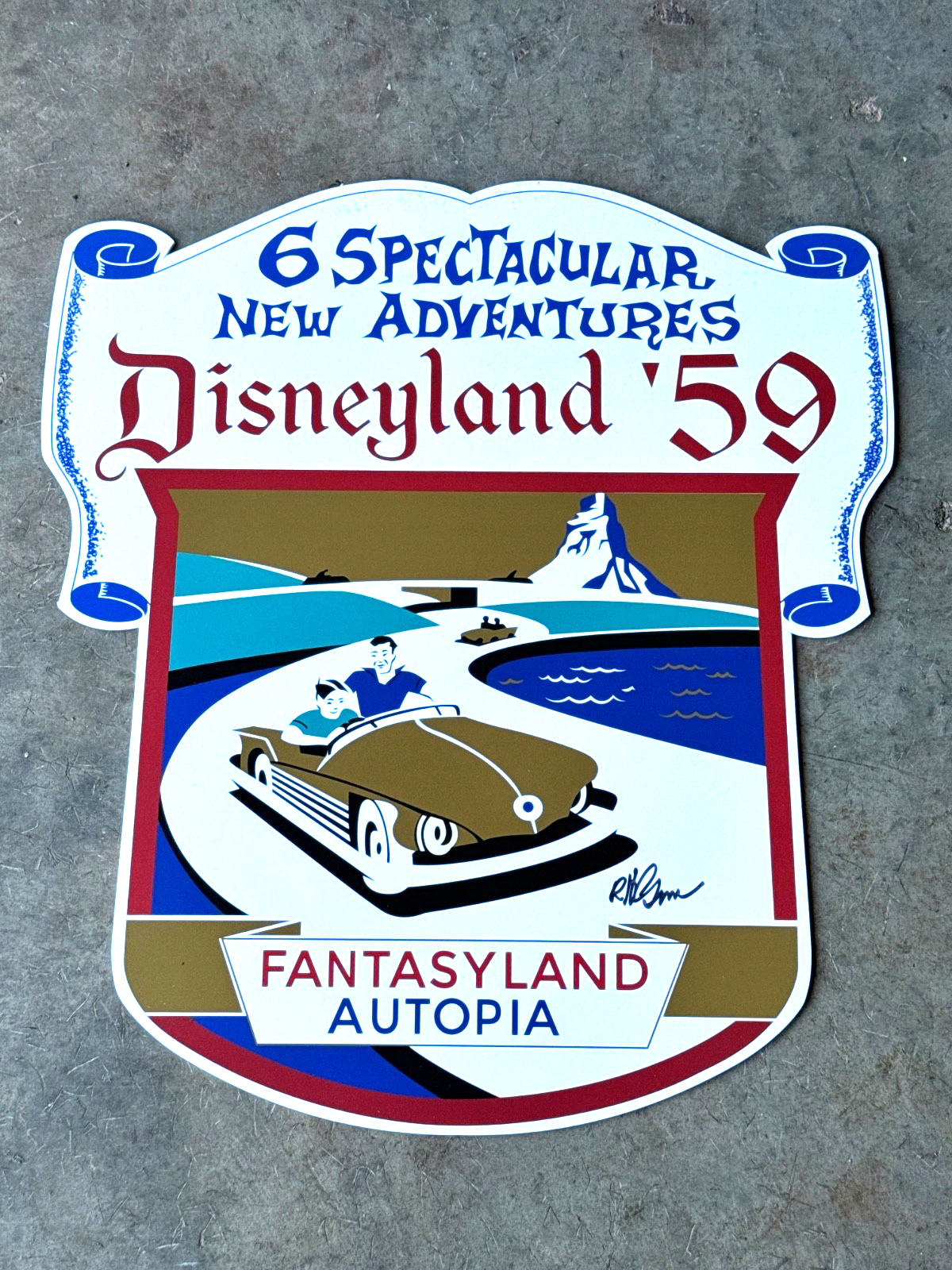 Disneyland Fantasyland Autopia Sign Prop signed by Bob Gurr Disneyland Fantasyland Autopia Sign Prop signed by Bob Gurr