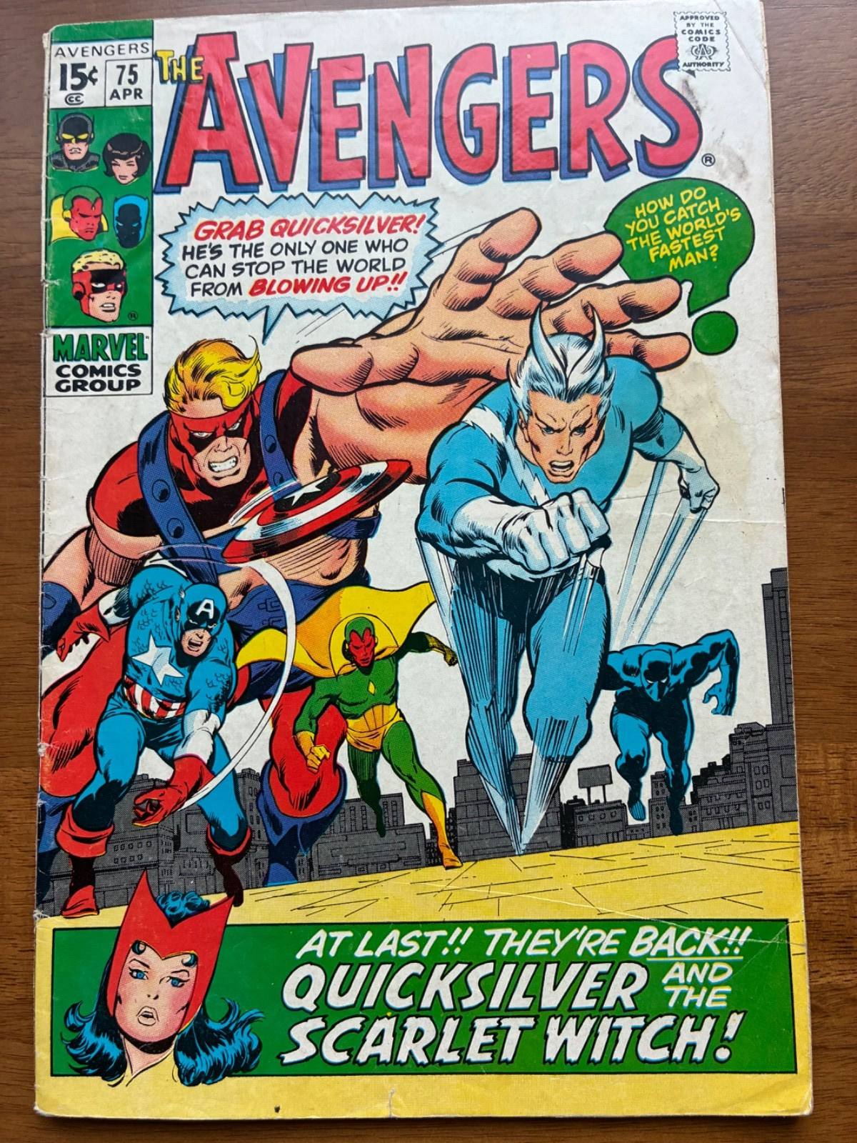 The Avengers #75 (Marvel 1969) 1st Quicksilver in iconic blue costume Low Grade The Avengers #75 (Marvel 1969) 1st Quicksilver in iconic blue costume Low Grade