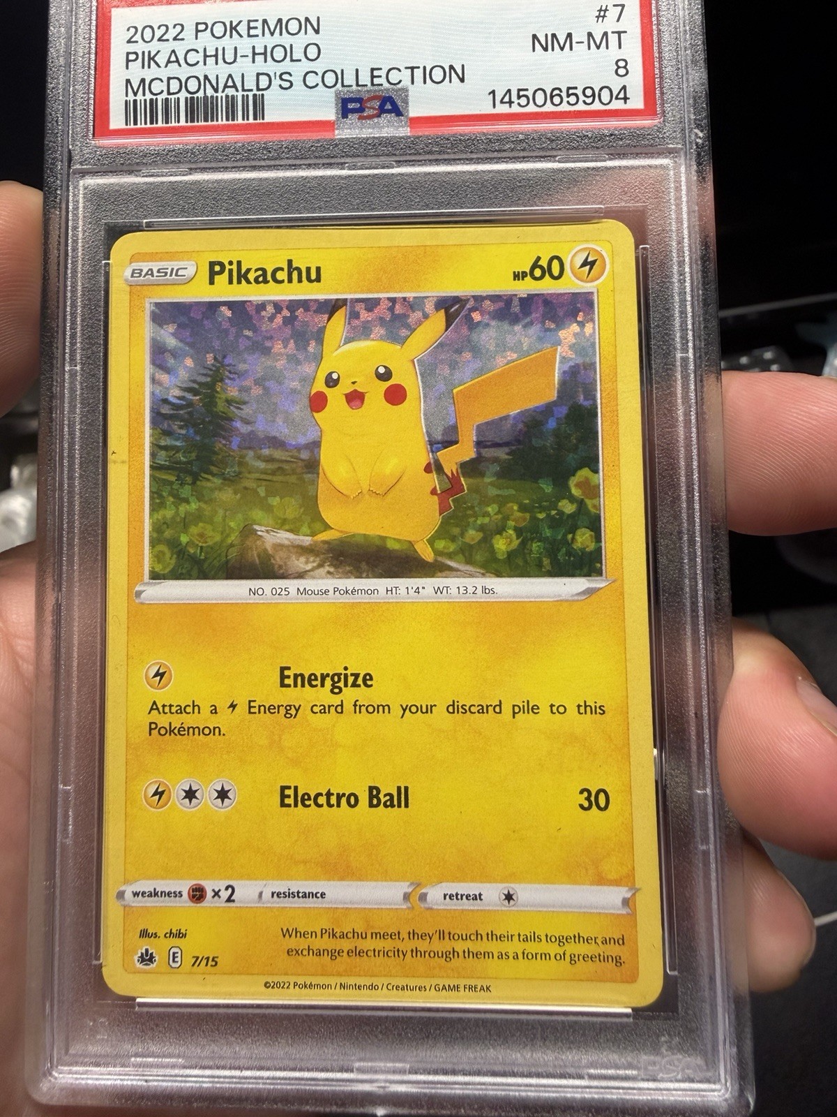 Pikachu 7/015 McDonald's Pokemon Promo 2022 Rare PSA Heavy holo bleed 🩸 error Pikachu 7/015 McDonald's Pokemon Promo 2022 Rare PSA Heavy holo bleed 🩸 error