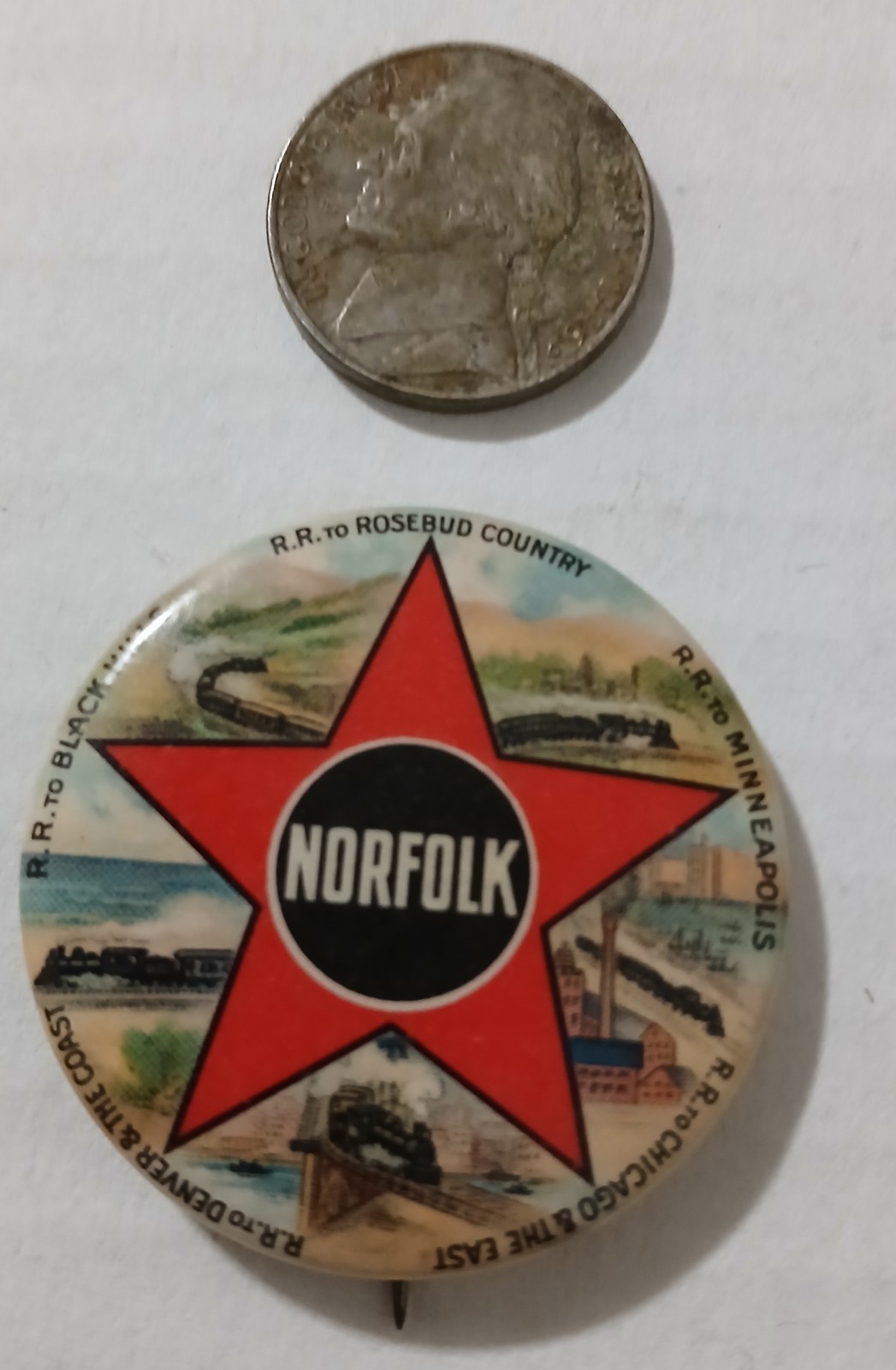 Antique Original 1900 Norfolk Railroad Pinback Button Railroad Train Antique Original 1900 Norfolk Railroad Pinback Button Railroad Train