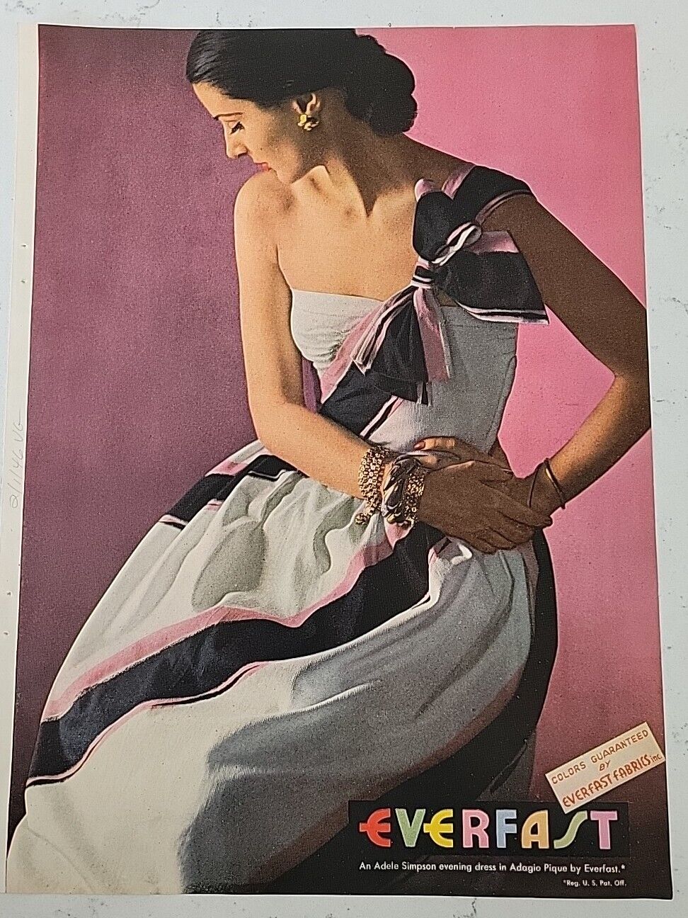 1946 Women's Adele Simpson Dress Everfast  Cotton Fabric Vintage Fashion ad
