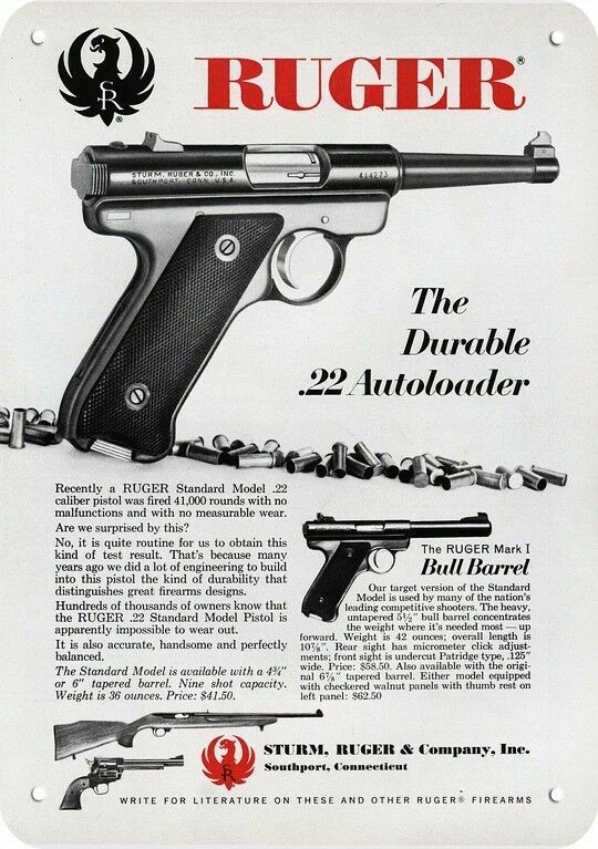 1966 RUGER MODEL .22 & MARK I BULL BARREL GUN * DECORATIVE REPLICA METAL SIGN * 1966 RUGER MODEL .22 & MARK I BULL BARREL GUN * DECORATIVE REPLICA METAL SIGN *