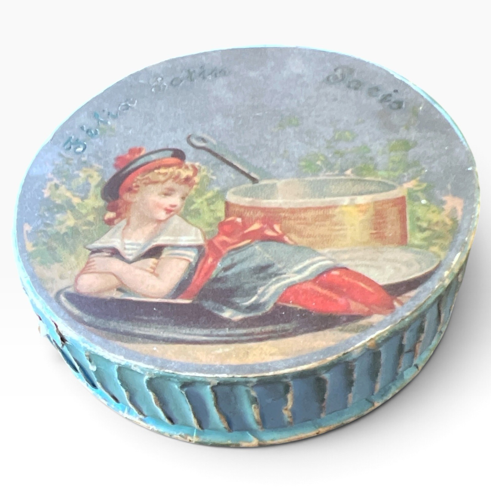 Antique French Felix Potin Paris Candy Box Lid Litho Sailor Girl C. 1890s Antique French Felix Potin Paris Candy Box Lid Litho Sailor Girl C. 1890s