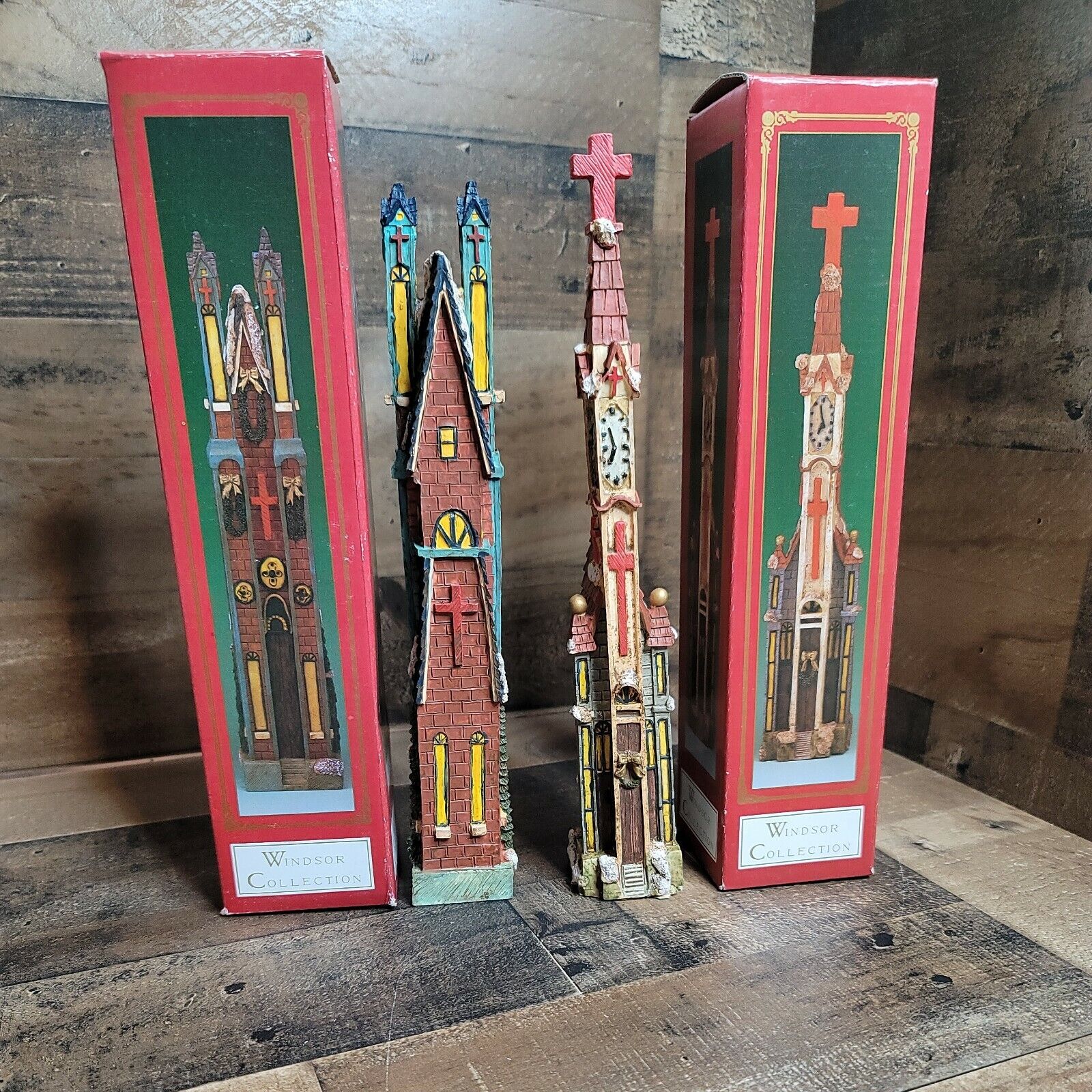 Windsor Collection Tall Resin Churches (lot of 2)