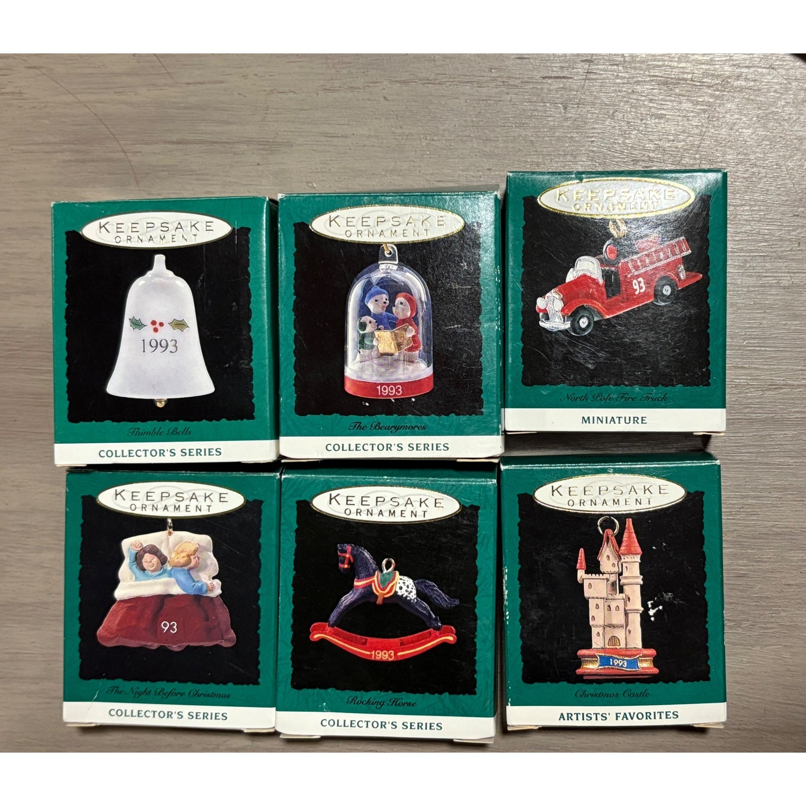 Lot of 6 Hallmark Keepsake Miniature Ornaments 1993 Vintage Christmas