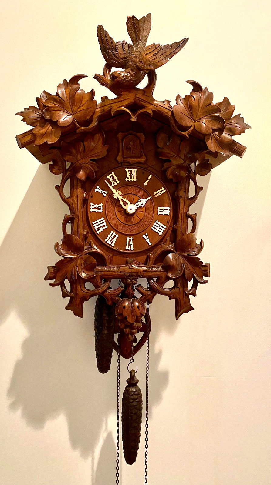 Rare Antique Black Forest Cuckoo Clock Weight Driven, Walnut Rare Antique Black Forest Cuckoo Clock Weight Driven, Walnut