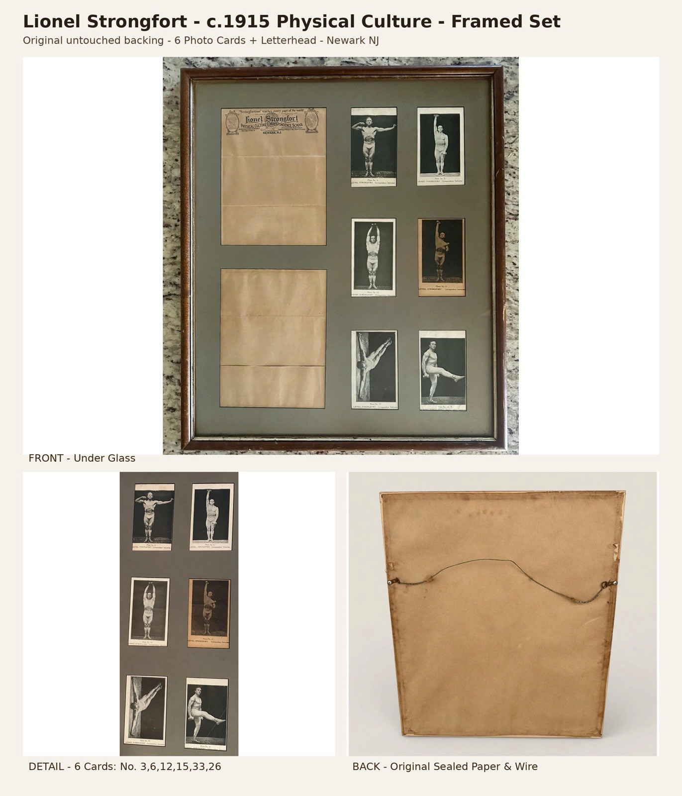 Antique 1915 Lionel Strongfort Physical Culture Framed Photo Set Strongman Antique 1915 Lionel Strongfort Physical Culture Framed Photo Set Strongman