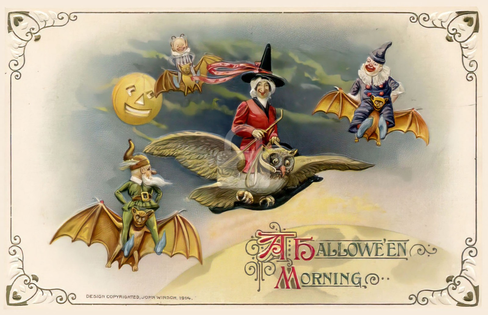 Halloween, A Halloween Morning Vintage Reproduction Postcard