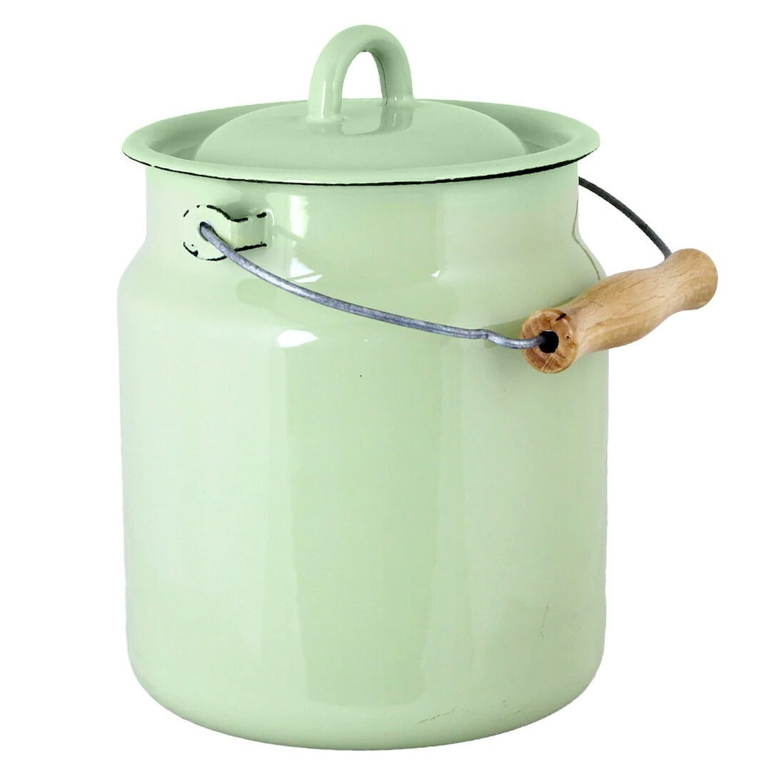 Novomoskovsk Green Enamel Milk Can Rustic Vintage Style Pail 3.5 qt Бидон Novomoskovsk Green Enamel Milk Can Rustic Vintage Style Pail 3.5 qt Бидон