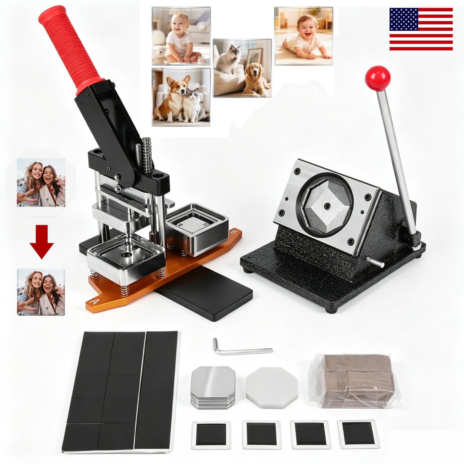Square Fridge Magnet Press Machine Kit, 2x2 inch/50mm x 50mm, DIY Photo Fridge Square Fridge Magnet Press Machine Kit, 2x2 inch/50mm x 50mm, DIY Photo Fridge