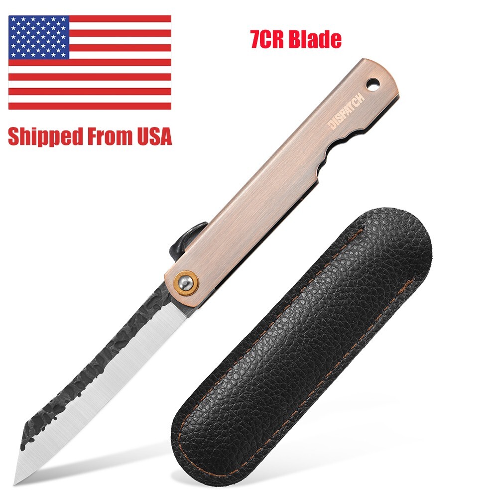3.6'' Higonokami Folding Knife 7Cr/Damascus Blade Red Bronze Handle w/ PU Sheath 3.6'' Higonokami Folding Knife 7Cr/Damascus Blade Red Bronze Handle w/ PU Sheath