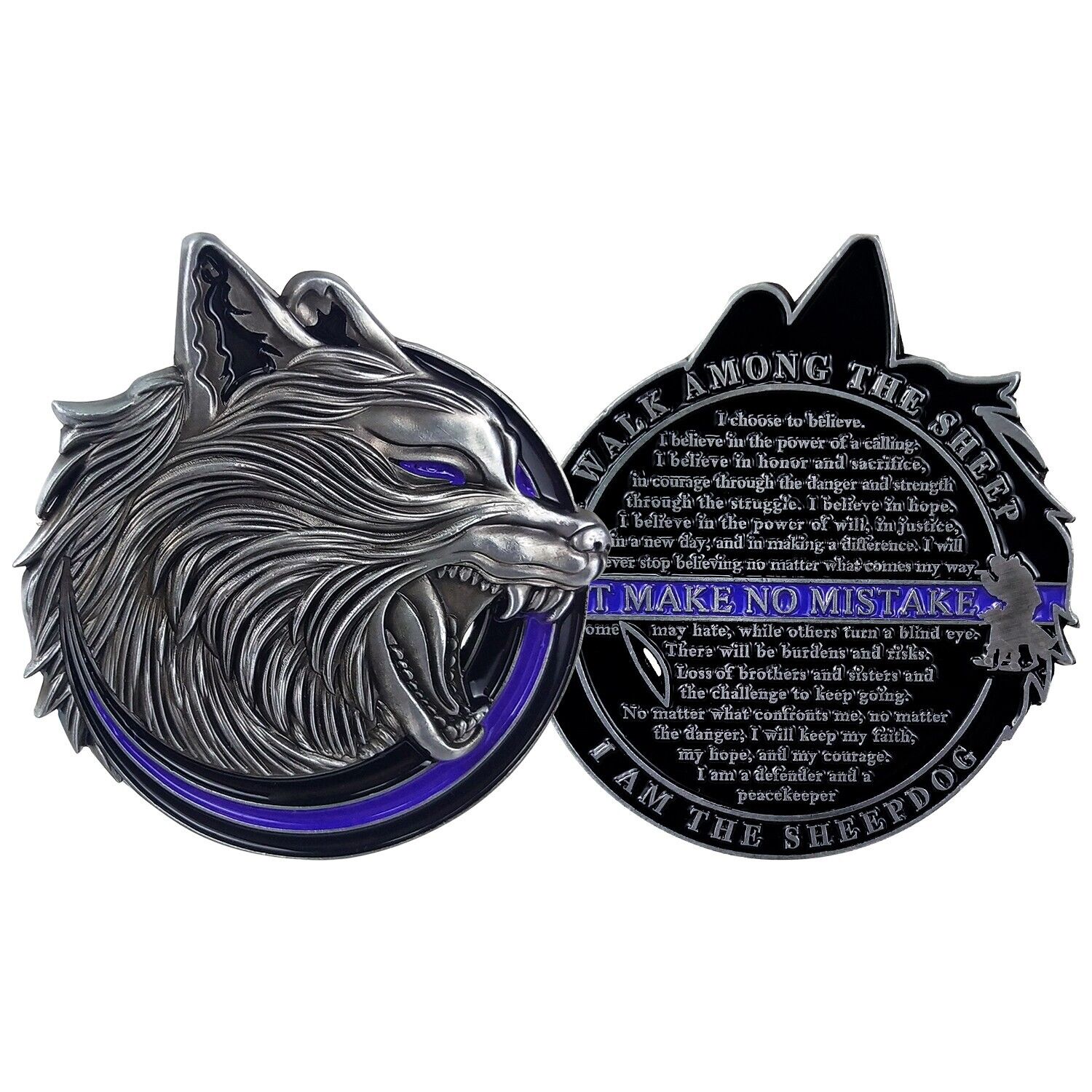 Police Sheep Dog Challenge Coin A Thin Blue Line Officers Make No Mistake Prayer